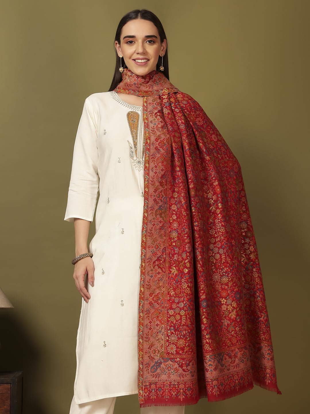 Pashmoda Chal de cachemira de mezcla de lana Nazrana Kaani para mujer (tamaño: 101 x 203 cm)