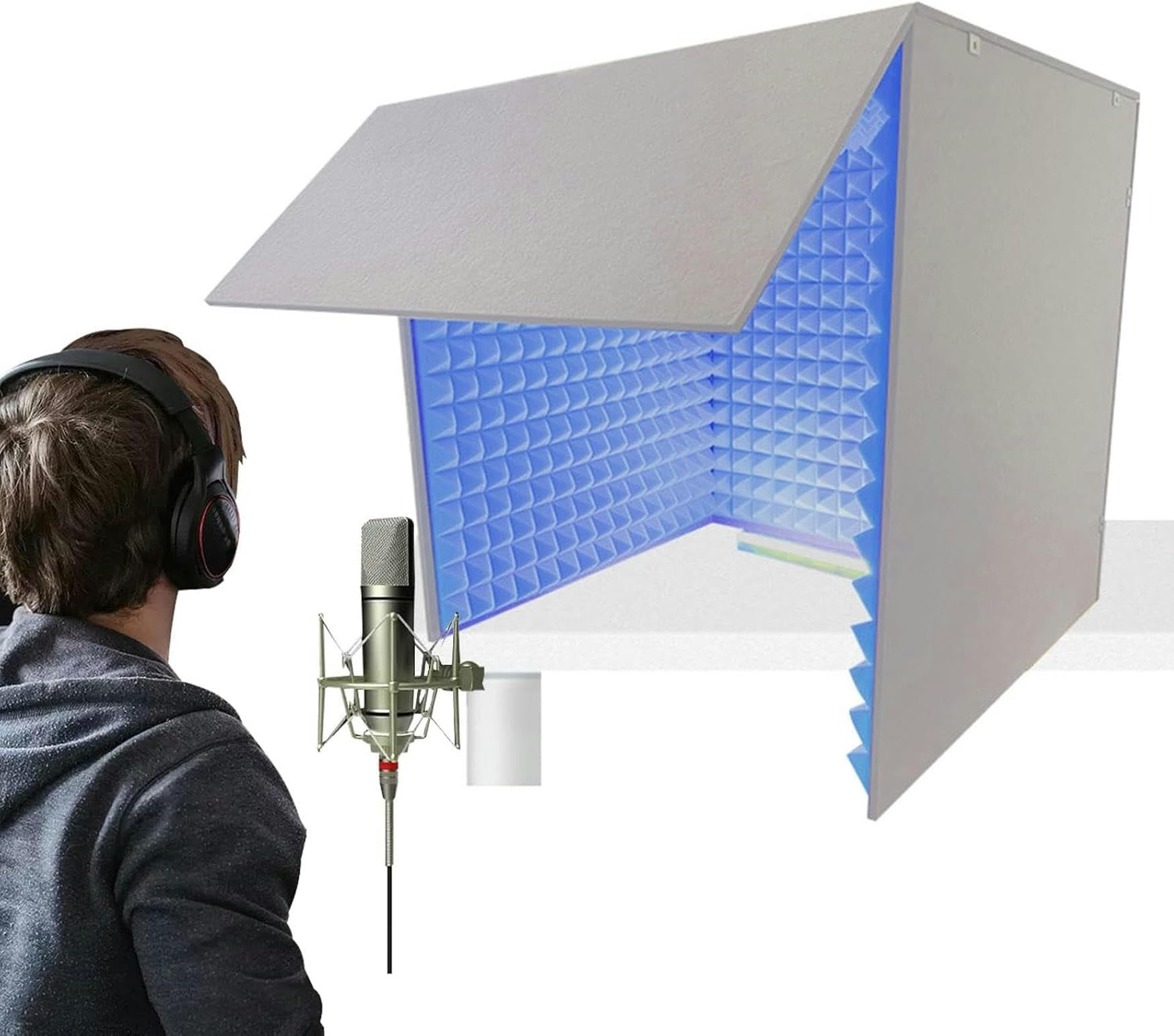 Studio enregistrement bureau avec cabine insonorisée portable en mousse verte