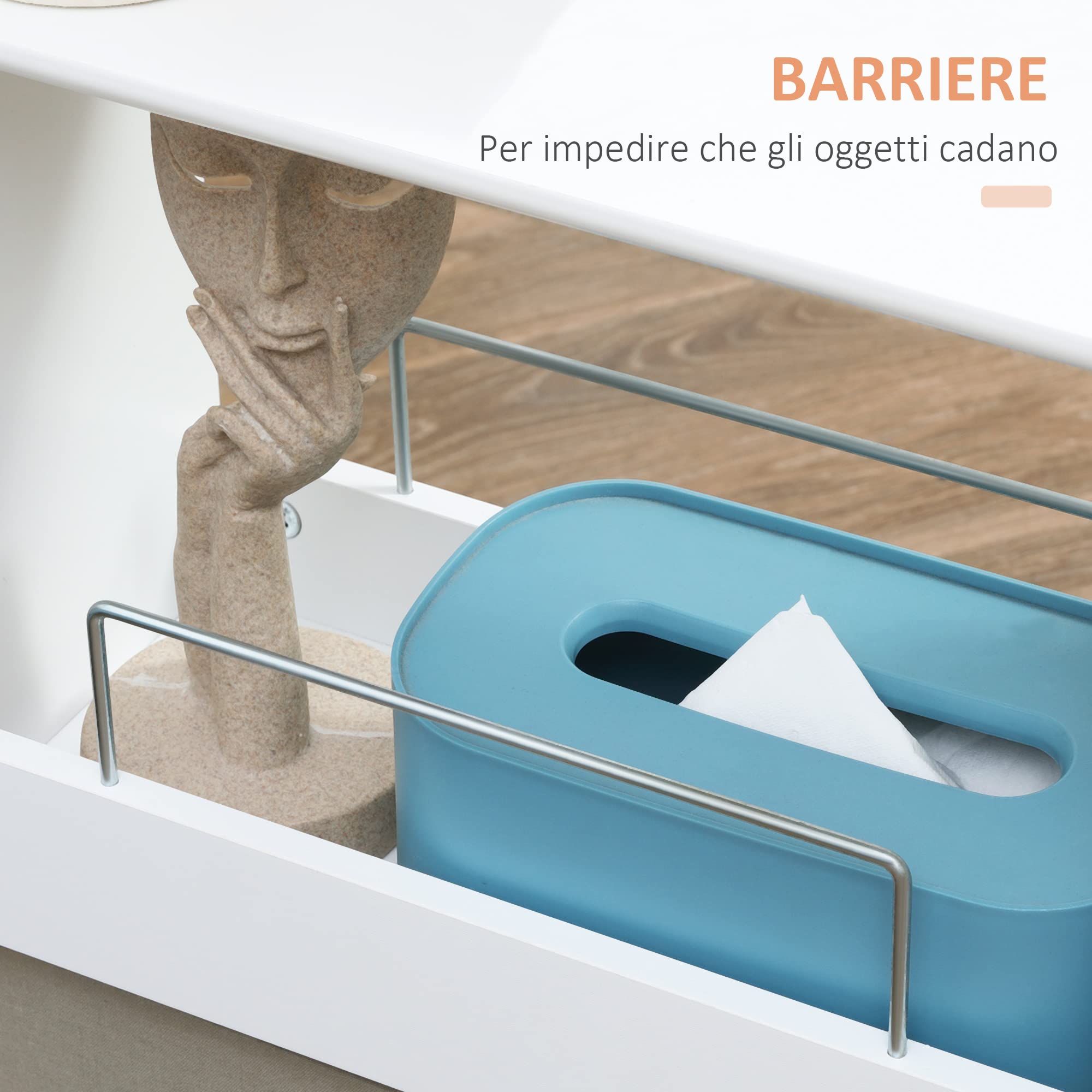 kleankin Carrello da Cucina Salvaspazio, Carrello da Bagno di Design, Multiuso, Salvaspazio, Scaffale in Legno MDF, Ruote Girevoli e Maniglia, 42.5x20.3x66.7cm, Bianco