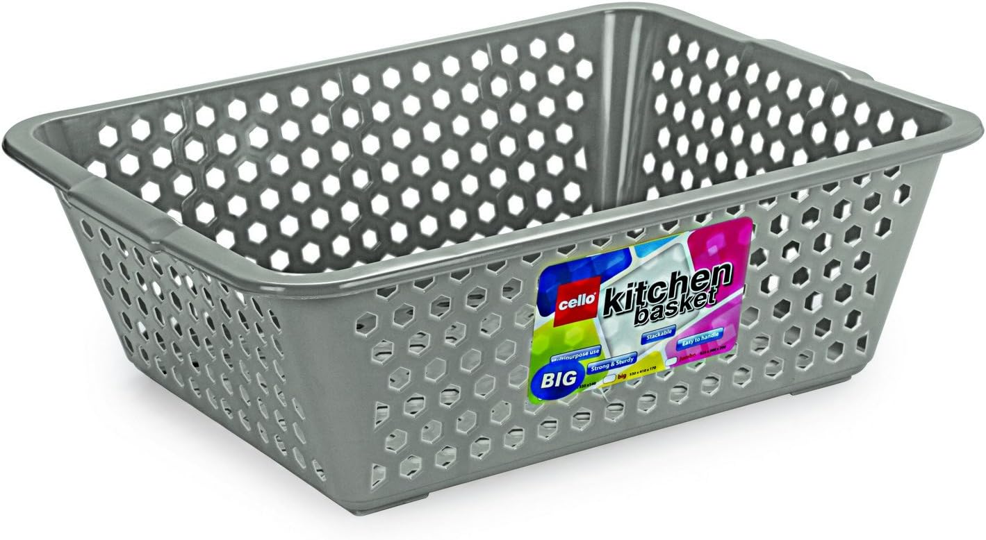 Cello Plastic Kitchen Basket, Big, 36 Liters, Grey