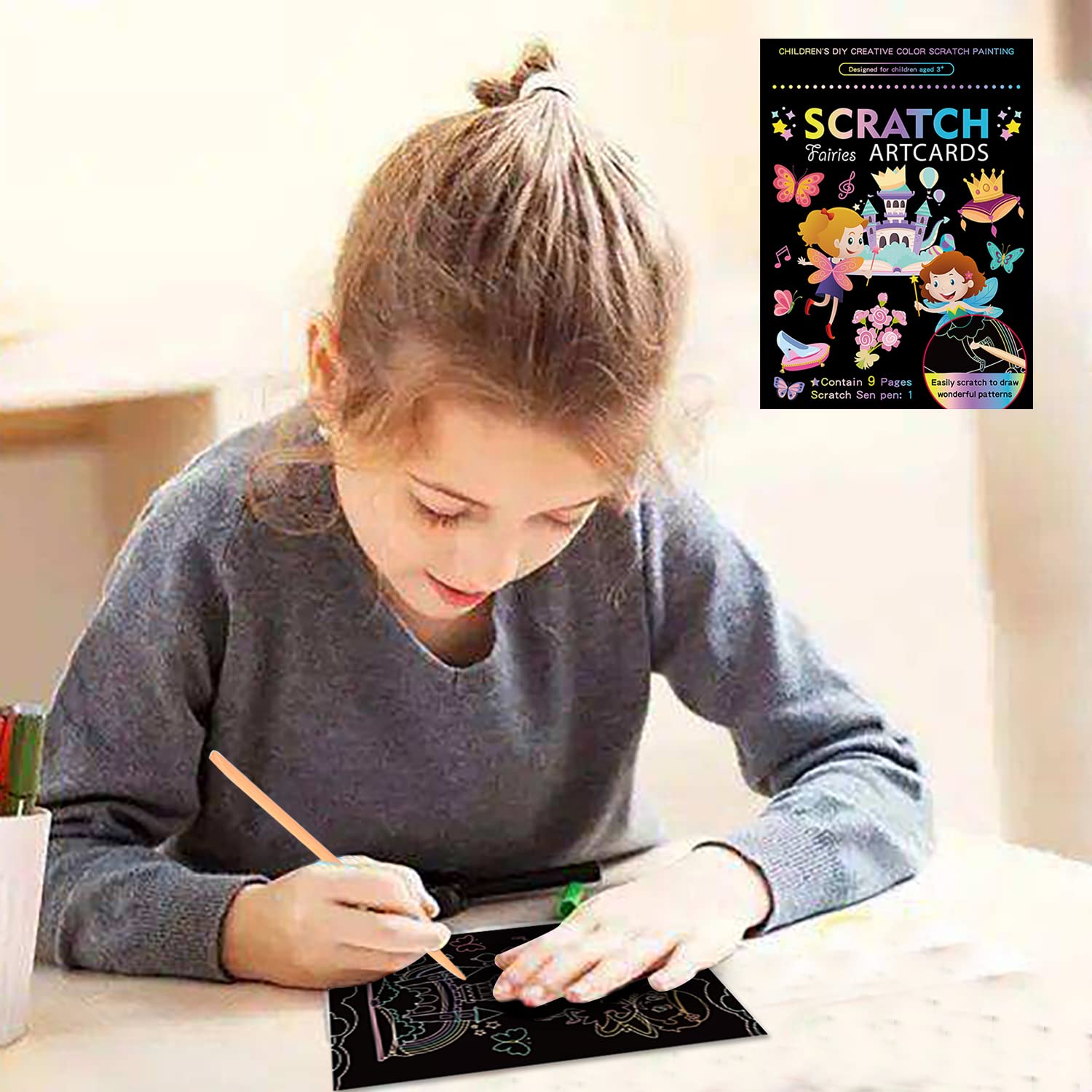 Georgie Porgy Scratch Art Kit dla dzieci Magic Rainbow papier do zdrapywania zeszyt wielkanocny prezent urodzinowy dla chłopców i dziewcząt (wróżka + syrenka)