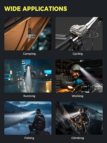 Miniatura 6 de Smiling Shark Luz LED con clip, faro USB recargable impermeable con 2 tipos de luz blanca y roja compacta y portátil con sensor de movimiento para