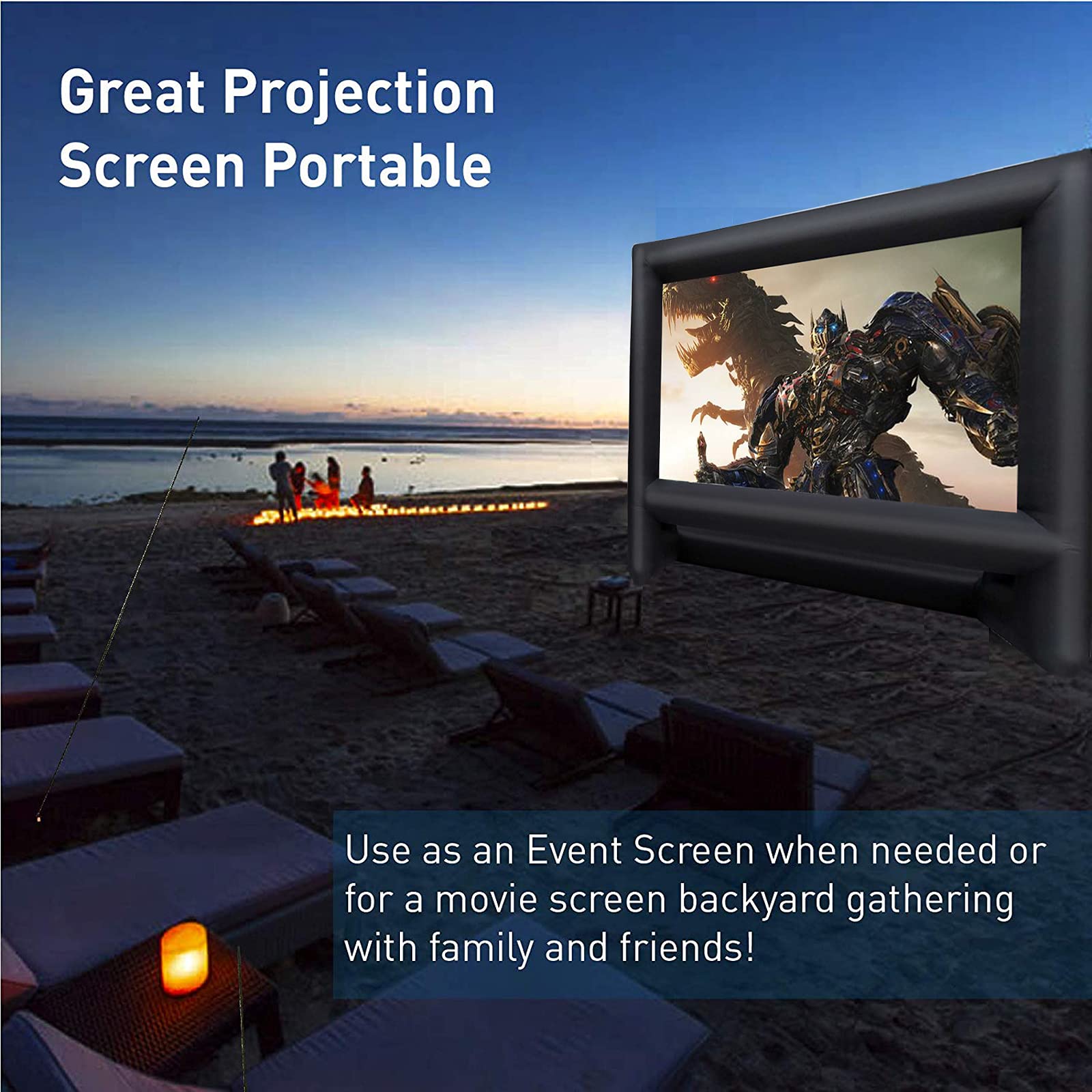 ( used ) GYUEM 21 feet Inflatable Outdoor Projector Movie Screen - Blow Up Screen for TV & Movies with Blower Portable Projection Screen for Home Theater Outdoor Indoor Support Front & Rear Projection