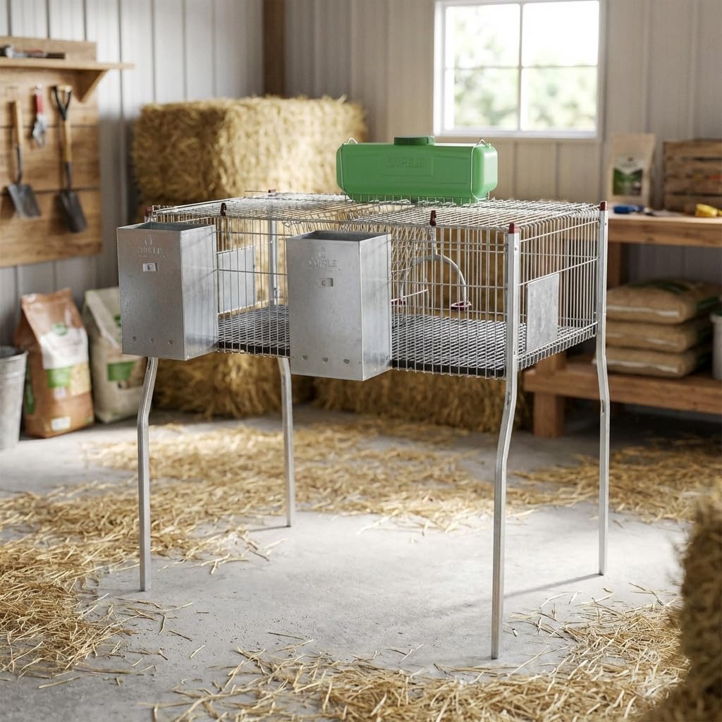 Suinga Gabbia per conigli zincata con tramogge e bevitori 2 appartamenti, pavimento in plastica, 105 x 62 x 99 cm, grigio
