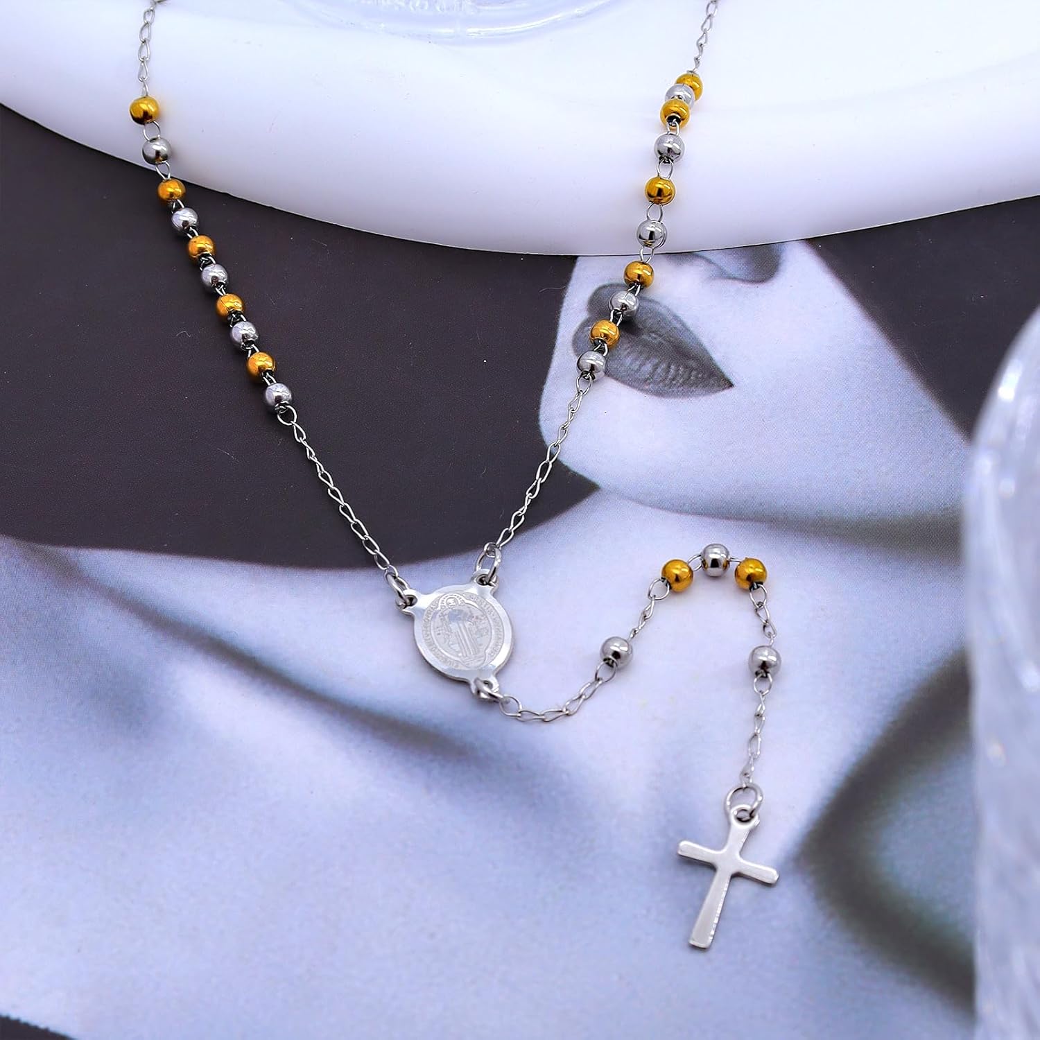 Long Cross Necklaces for Women, Silver Chunky Cross Virgin Mary Necklace,Long Chain Y Necklace Baptism Gifts - Image 4