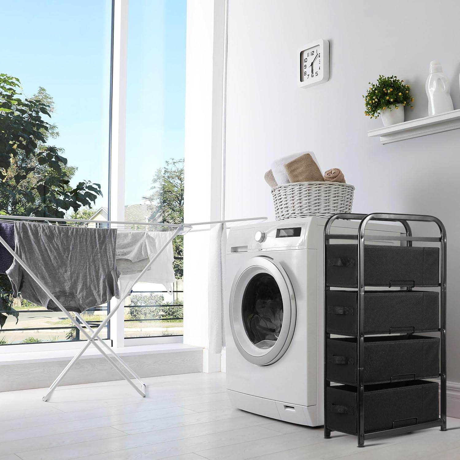 MAX Houser 4 Drawer Narrow Dresser Fabric Storage Tower Vertical Slim Storage Chest Organizer Nightstand Side/End Table Small Standing Organizer Removable Drawers Wood Top for Bedroom, Bathroom（Black) - Image 9