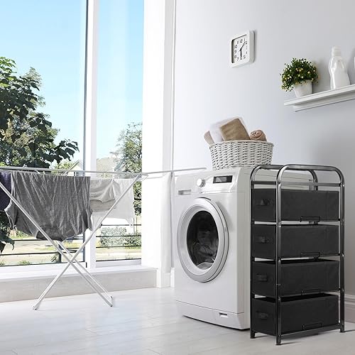 Miniatura 9 de MAX Houser 4 Drawer Narrow Dresser Fabric Storage Tower Vertical Slim Storage Chest Organizer Nightstand Side/End Table Small Standing Organizer