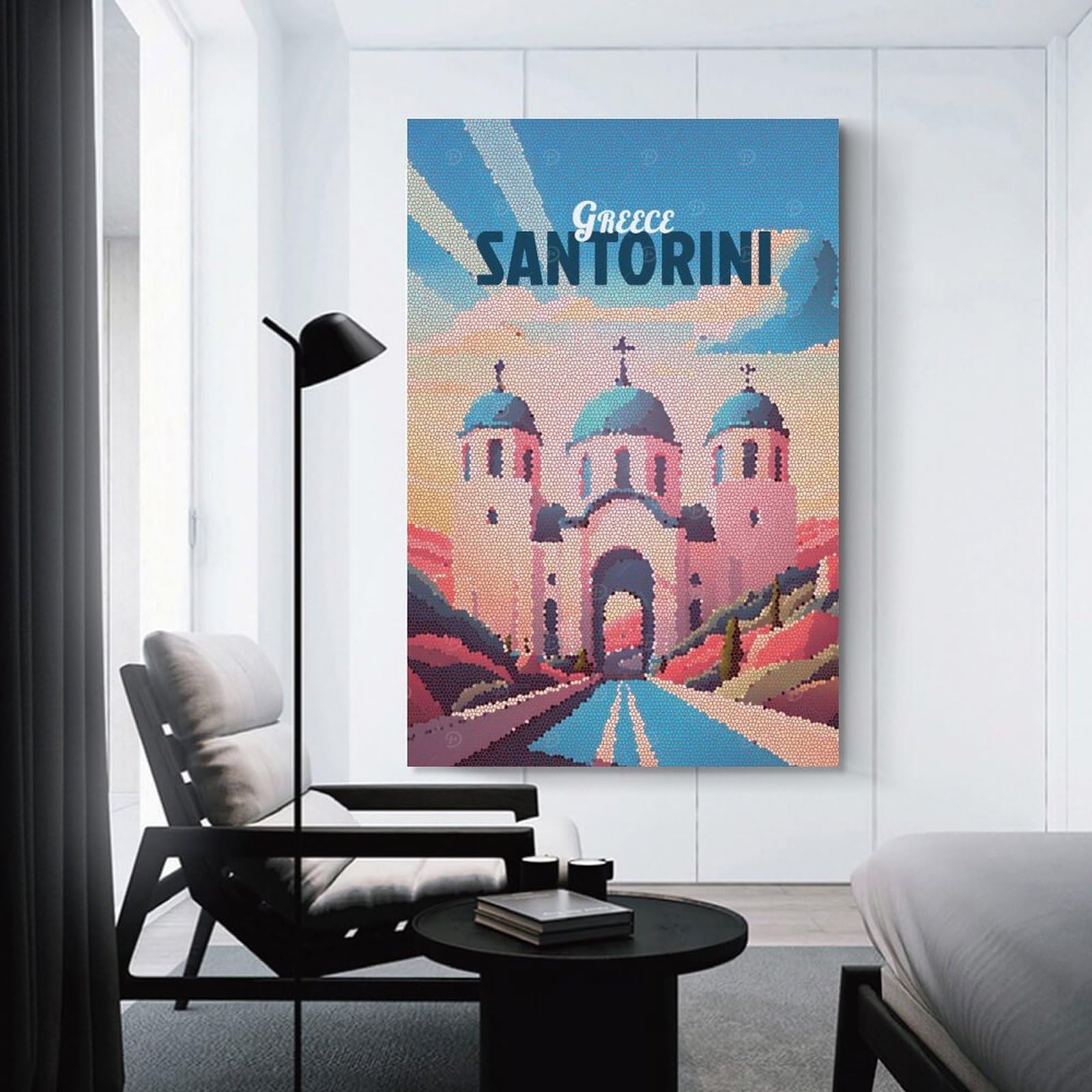 Junmoney Greece Santorini Travel Home Decor Wall Art, 24x36inch(60x90cm), for Living Room, Bedroom Or Apartment Walls, Canvas Styling for A Polished Room Look