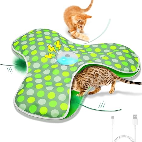 Interactive Cat Toys Rechargeable, Moving Concealed Feathers, Real Mouse Squeaky