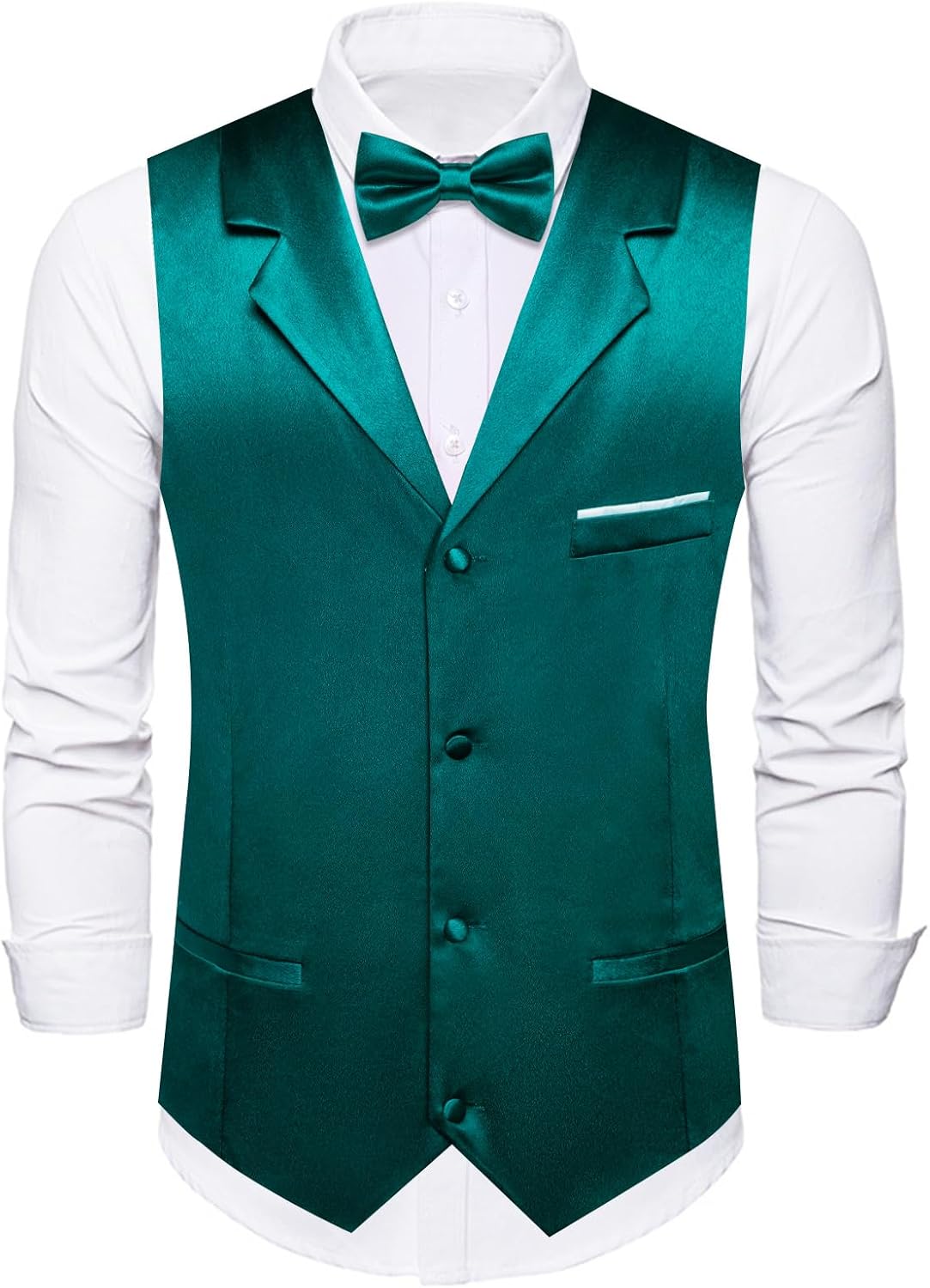 Dubulle Mens Satin Vest and Tie Solid Suit Waistcoat and Pre-tied Bowtie Set for Men Lapel Pin Wedding Party