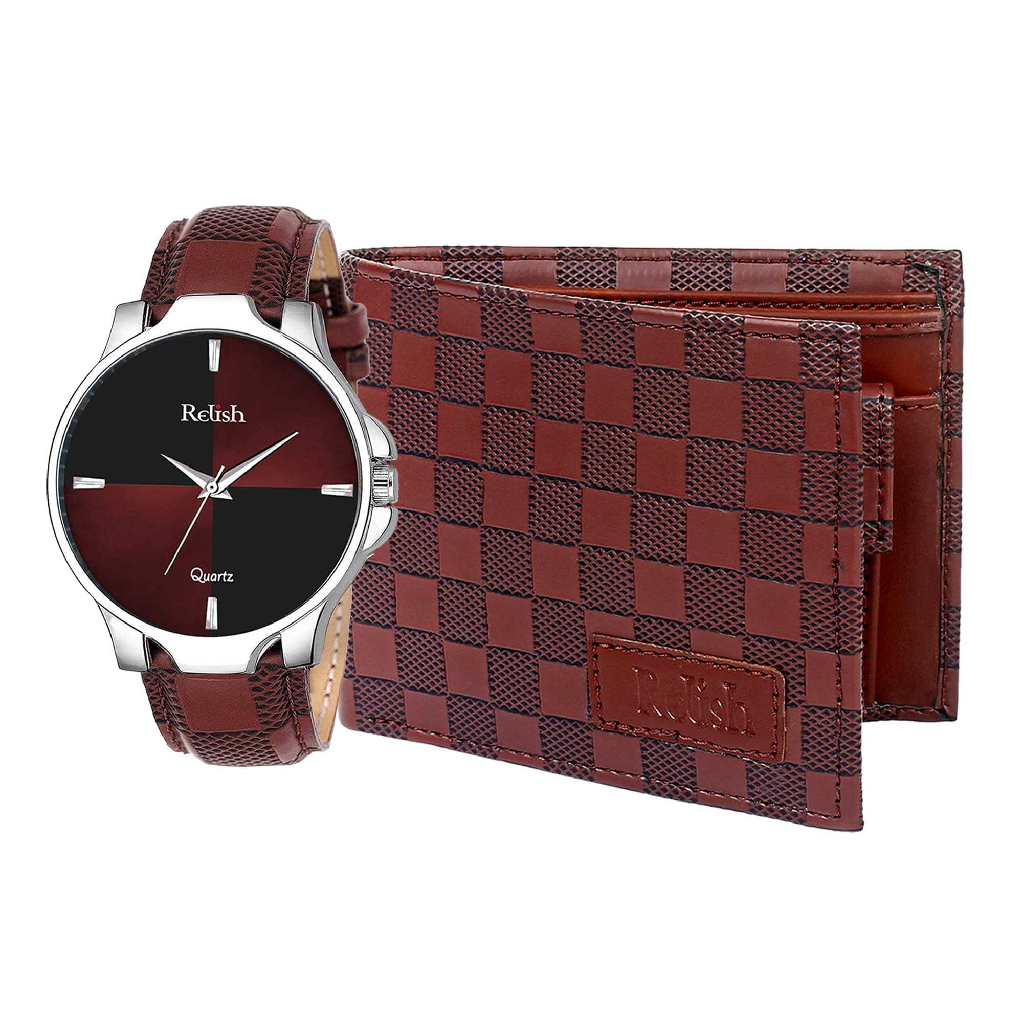 Relish Analogue Brown Wrist Watch with Wallet Combo, Gift for Brother, Husband and Boyfriend (B09MJ2S5NB) Amazon Price History, Amazon Price Tracker