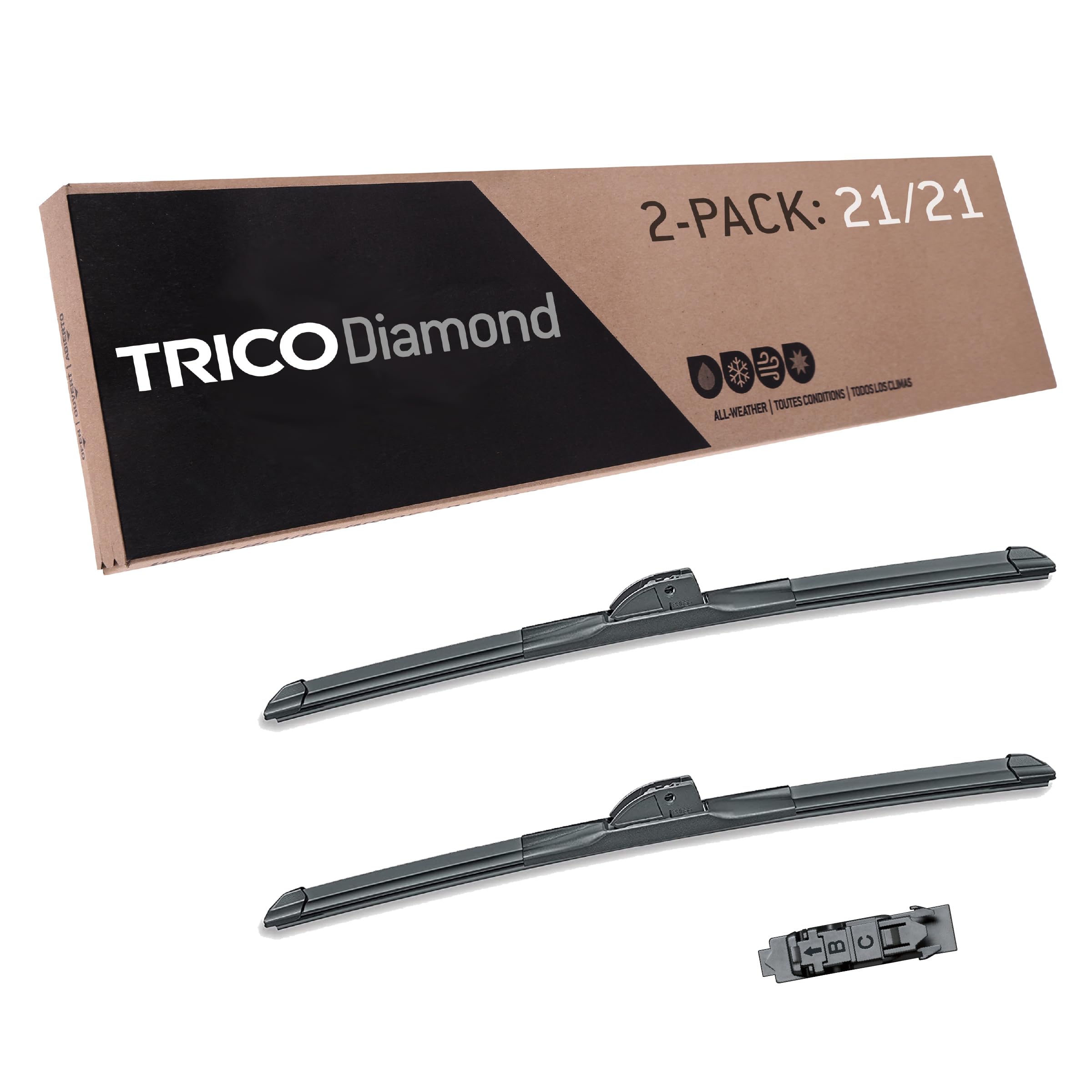TRICO Diamond 21" + 21" Super Premium Automotive Replacement Windshield Wiper Blades (Set of 2), Passenger and Driver Side All-Weather Beam Wiper Blades for Select Vehicle Models (Item #25-2121)