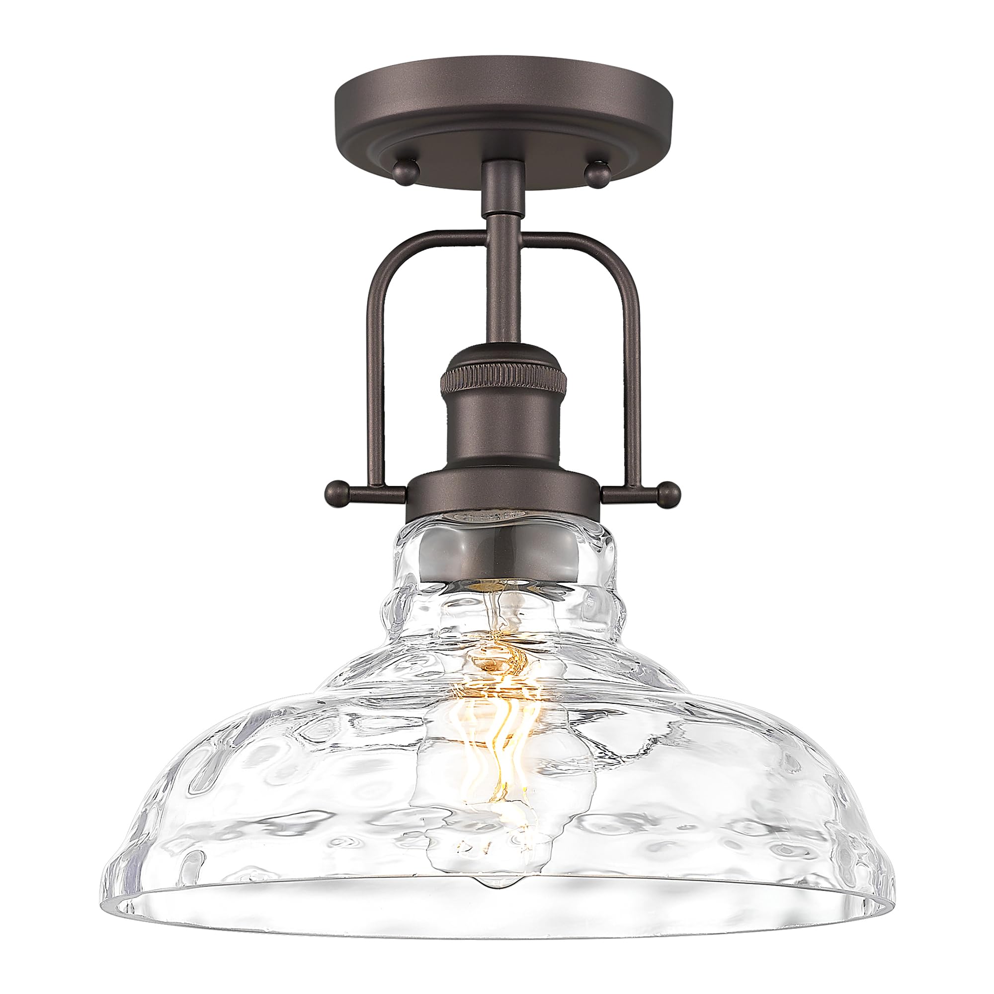 Photo 1 of FEMILA 11" Farmhouse Flush Mount Ceiling Light Fixture, Semi Flush Kitchen and Bedroom Ceiling Light with Water Ripple Glass Shade, Oil Rubbed Bronze, Rustic Industrial Lighting, 4FY09-F ORB-WG