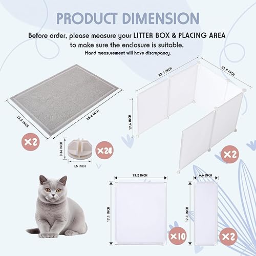 Miniatura 3 de MEEXPAWS Juego de 2 cajas de arena extra grandes para gatos, protector contra salpicaduras de 27 x 20 pulgadas, tapete grande para arena para gatos,