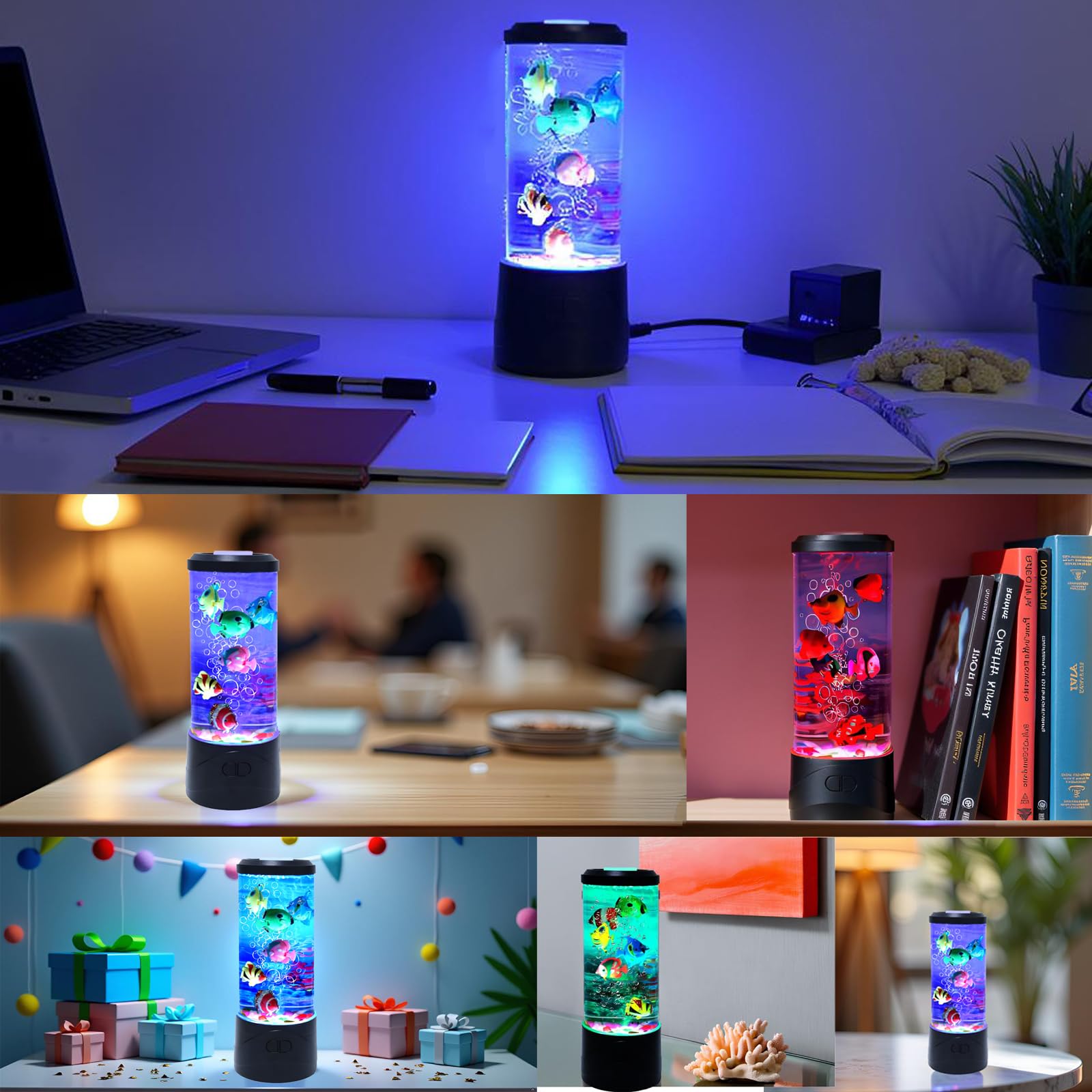 Lámpara de acuario falsa para pecera, lámpara de peces de burbujas con 6 luces nocturnas de peces artificiales, regalos sensoriales para niños y adultos, para habitaciones, oficinas y decoración de