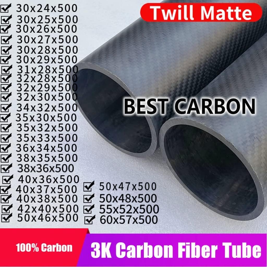 MOZTO Length 500mm Length 3K Carbon Fiber Fabric Tube Twill Matte 2pcs, for Mechanical Equipment Hollow Carbon Fiber Pipe (Size : 40x36 x500mm x 2pcs)