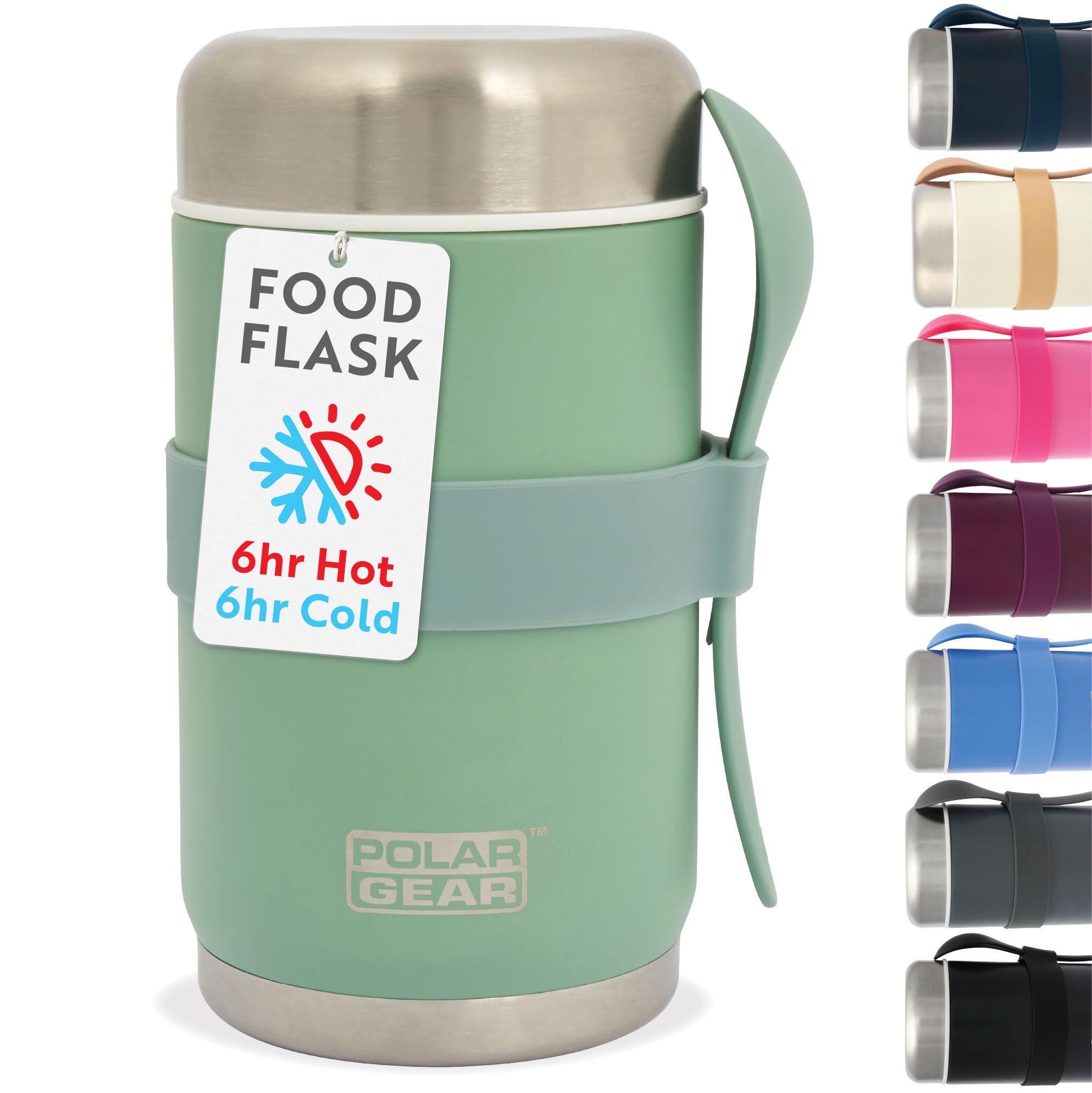 520ml Insulated Food Flasks For Hot Food – Double-Wall Stainless Steel Hot Food Flask With Spoon – Thermal Lunch Box keeps Meals Drinks Hot or Cold for 6 Hours – Leakproof Soup Containers (Eucalyptus)