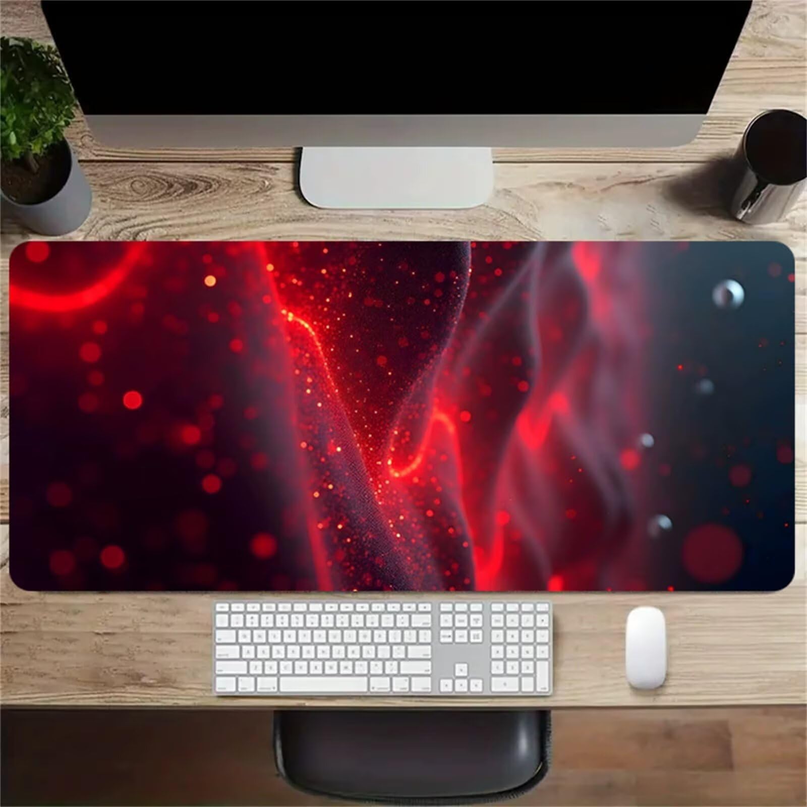 Tappetino Mouse XXL 700x400x3mm Luce stellare rossa tappetino per mouse Gaming,Base Antiscivolo,con Bordi Cuciti,Sottomano Grande Dimensione per Uffici e Scrivanie da Gioco