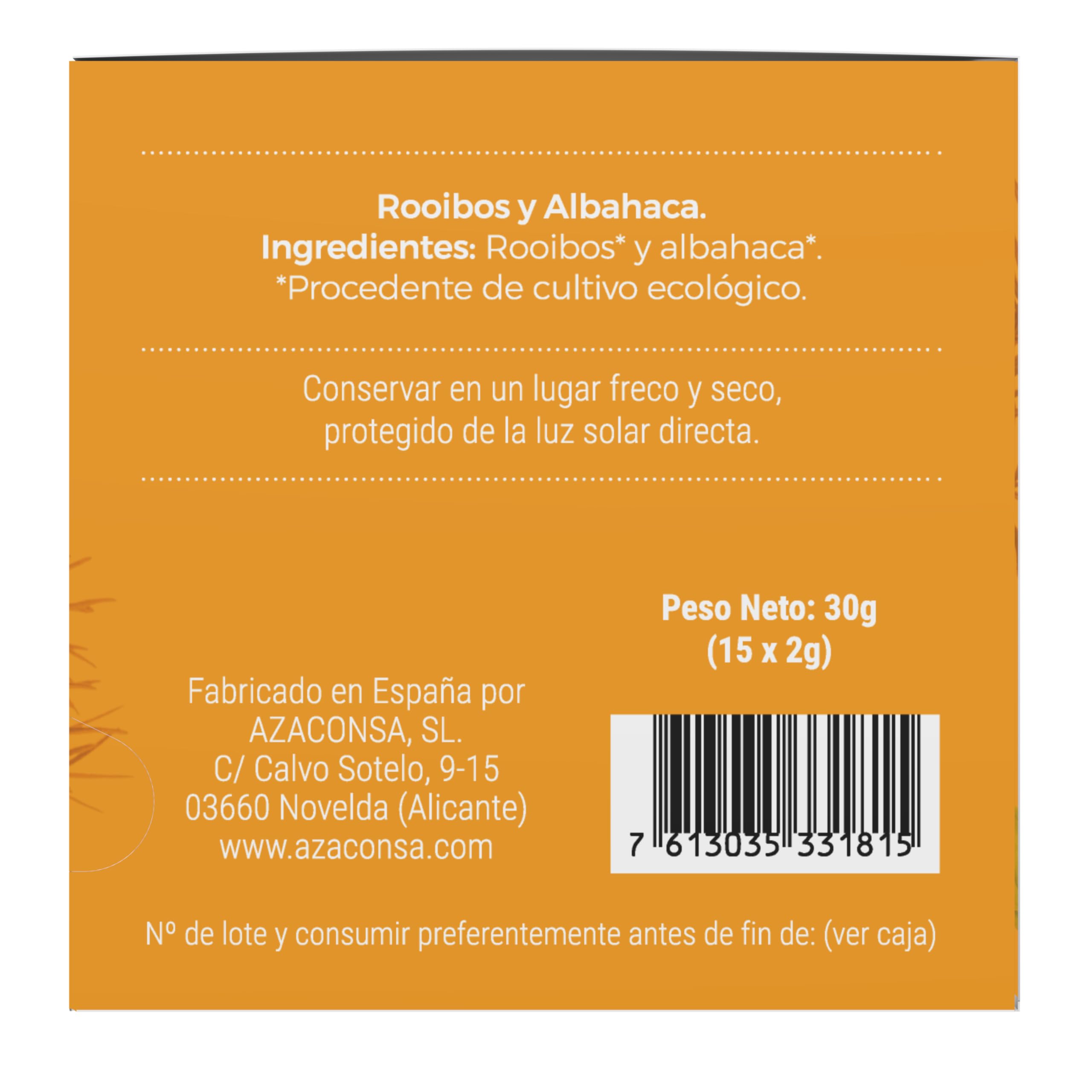 Moment Tea- Infusión Rooibos Albahaca Ecológico estuche de 15 pirámides de 2g (Paquete de 5)