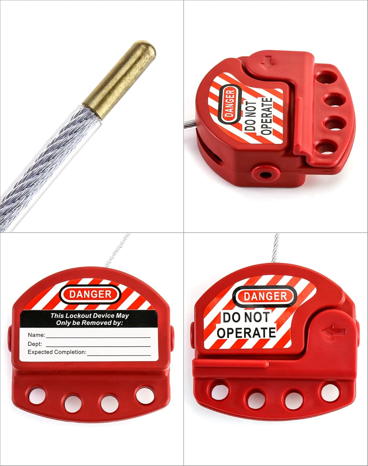 QWORK Lockout Tagout Cable Lock, 8 Pack Adjustable Steel Vinyl Coated Cable Lockout, 3/16" Diameter, 5.9' Length, Red