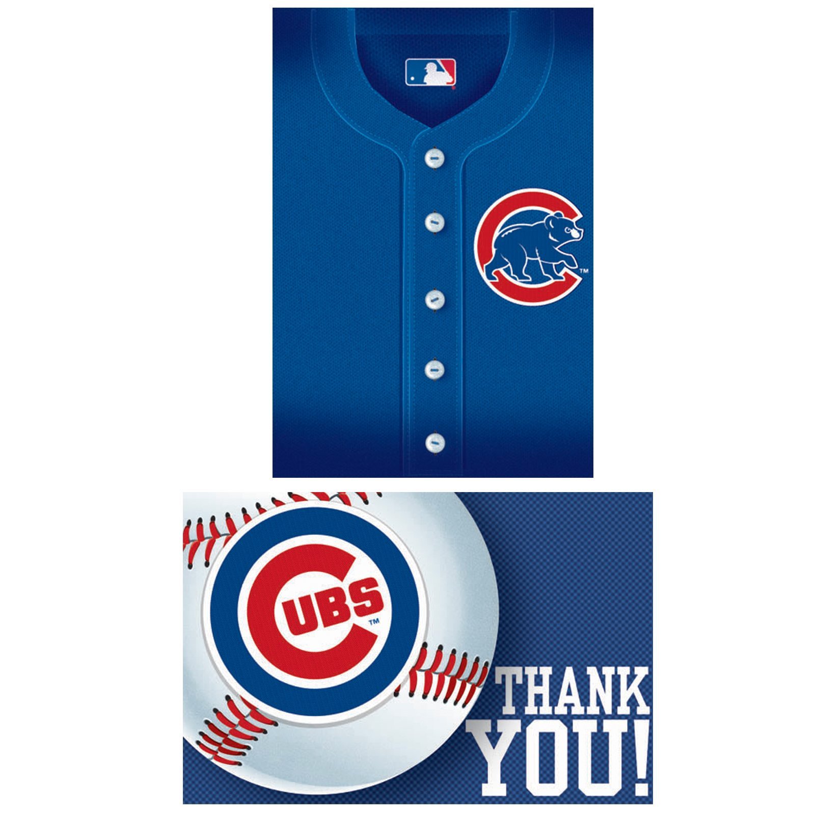 Invitaciones Chicago Cubs Amscan y tarjetas de agradecimiento azules para fiestas de béisbol 2