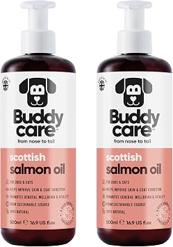 Buddycare Scottish Salmon Oil for Dogs and Cats 500ml x2 100% Natural & Sustainable Supplement | Rich in Omega 3, 6 & 9 for Boosting the Health & Vitality of your Pet s Skin, Coat & Immune System