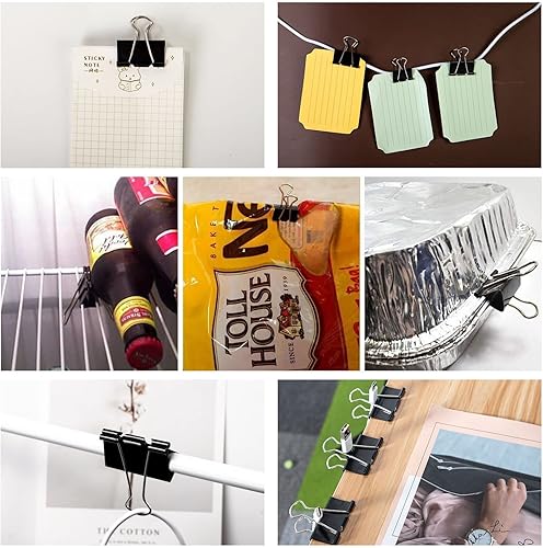 Miniatura 5 de 120 clips para carpeta, abrazaderas de papel surtidas de 6 tamaños, clips de carpeta de papel, clips plegables de metal con caja para suministros de