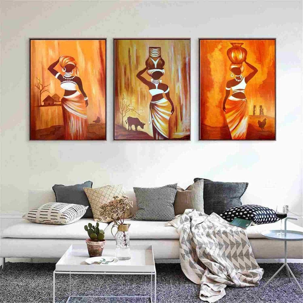 African Woman Triptych Style Posters and Prints Wall art Decorative Picture Canvas Painting For Living Room Home Decor-45x65cmx3Pcs-No Frame