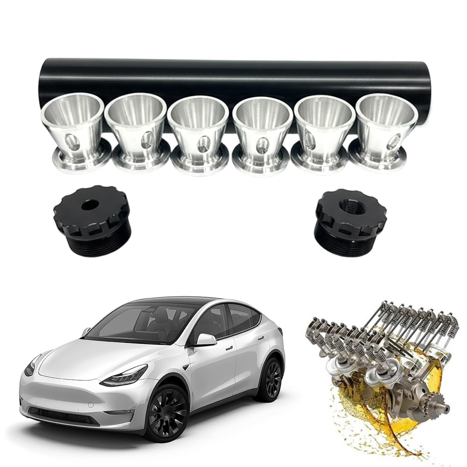 Solvent Filter Trap Kit, Aluminum Fuel Filter Housing 8 Inch Tube with End Caps, Inline Oil Catch Can Compatible with 1/2x28 Thread for Small Engine & Automotive Use