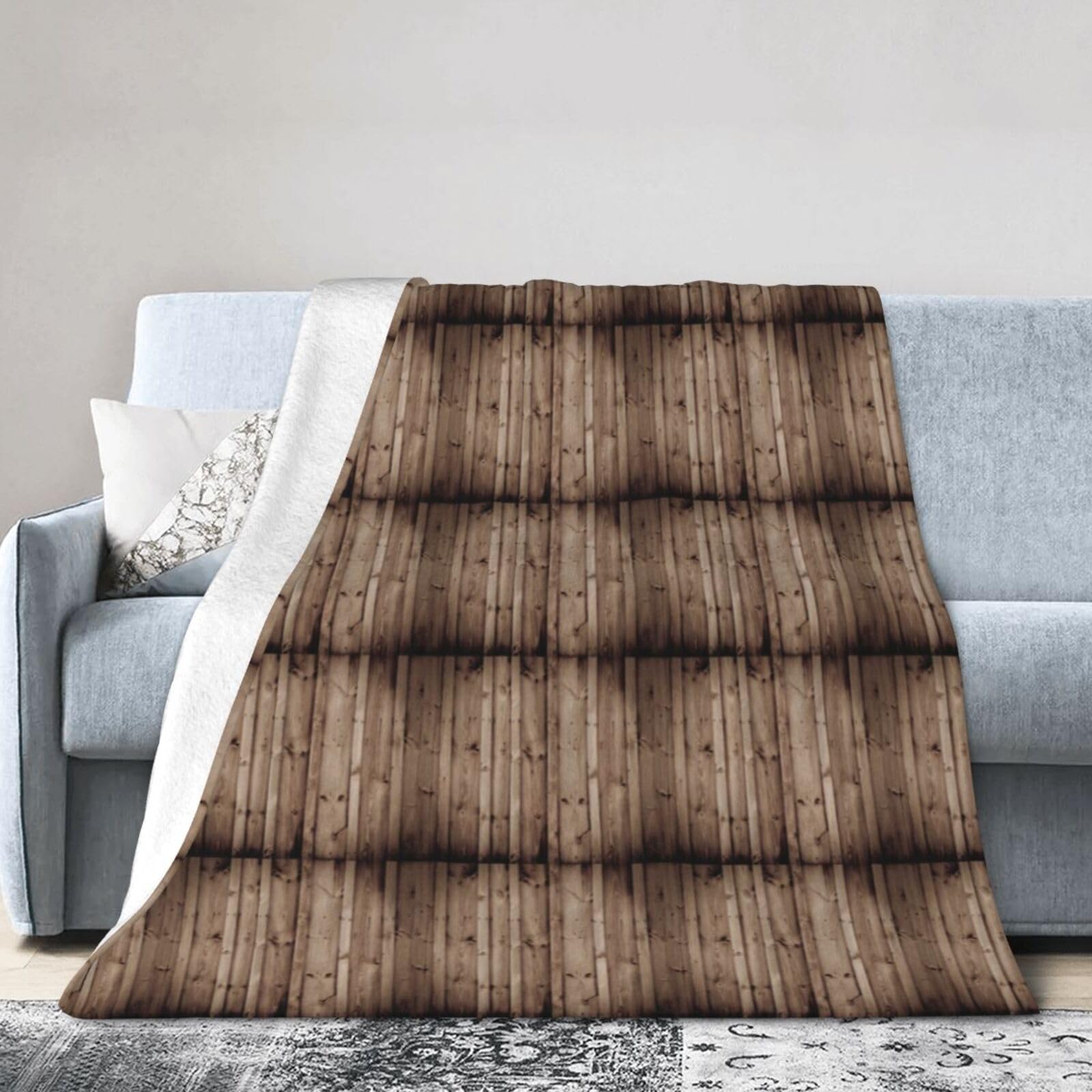 Couverture micro-polaire WURTON douce plaid flanelle grain de bois 203x152