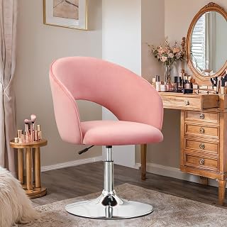 Poltrona da Trucco, Poltrona da Bar Girevole Regolabile in Altezza, Poltrona Salone Parrucchiera con Schienale Braccioli, Sedia da Pranzo Sedia da Cucina per Camera da Letto Soggiorno, Rosa