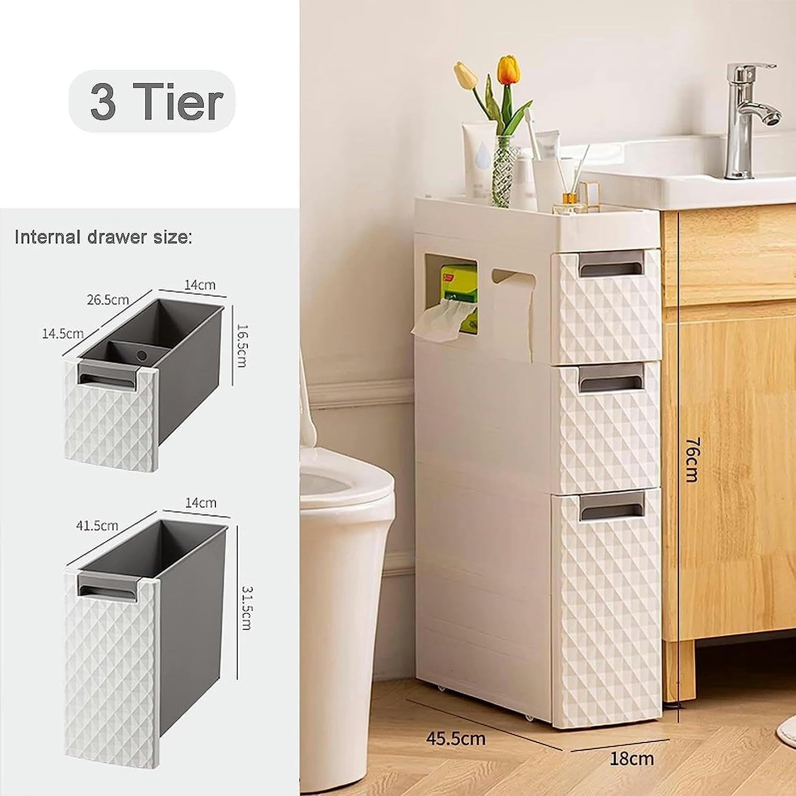 Cajones de almacenamiento apilables, gabinete de almacenamiento Alto de piso Blanco para baño, gabinete de esquina para espacios pequeños para El hogar, la cocina, la Sal