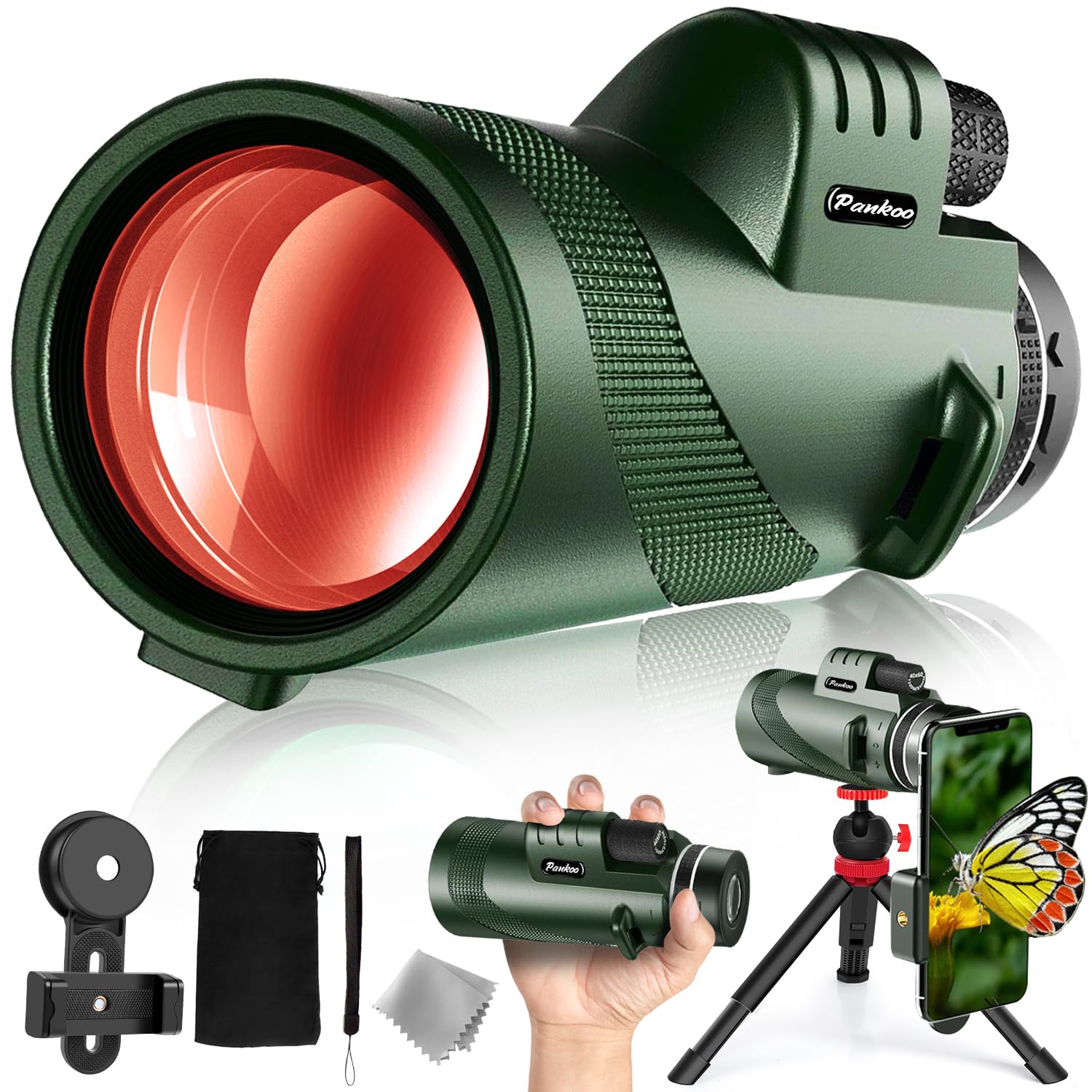 40X60 Monocular Telescope, High Power Monocular for Adults with Phone Adapter &amp; Tripod &amp; Hand Strap, Equipped with BAK4 Prism for Bird Watching