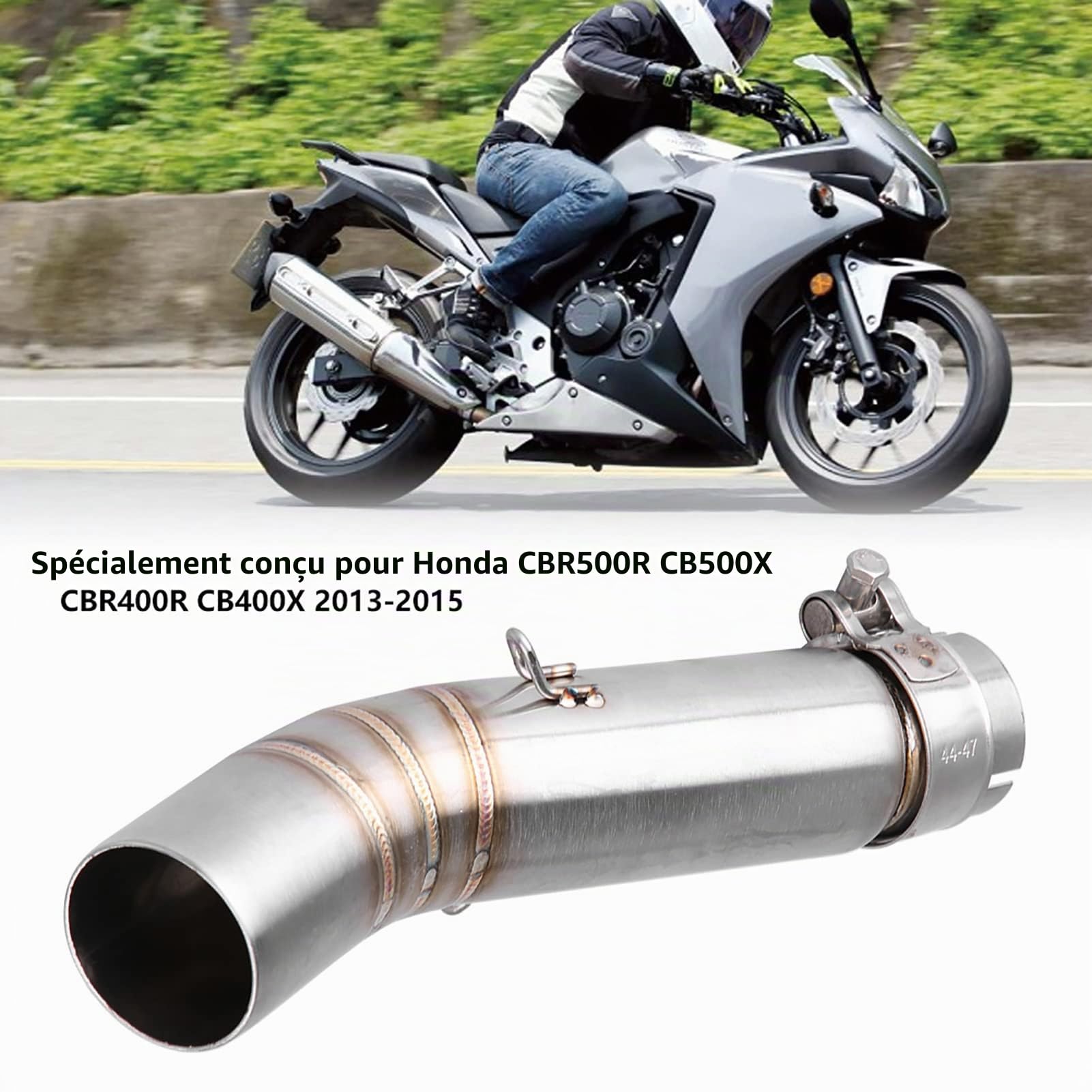 Qiilu Motos systèmes d'échappement Collecteurs d'échappement, Lien intermédiaire de tuyau d'échappement de moto pour CBR500R CB500X CBR400R CB400X