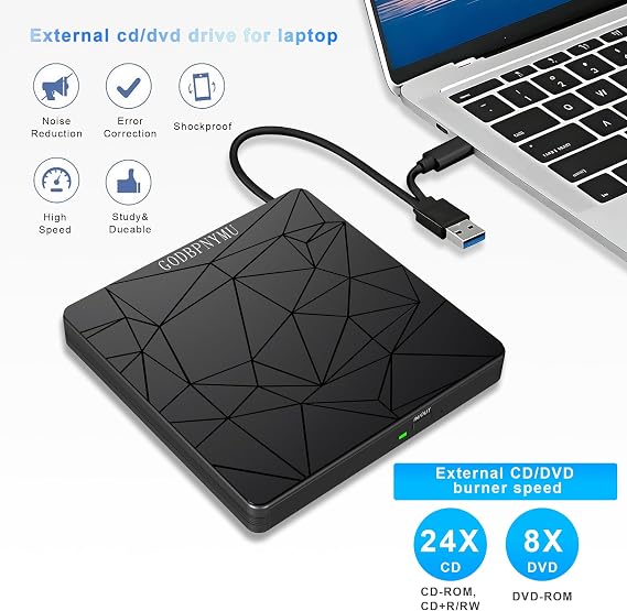 External CD/DVD Drive for Laptop,USB 3.0 CD Burner DVD Player | Portable CD DVD Disc Copier for Laptops and PC Plug & play Compatible with Windows 7/8/10/11, Linux, and Mac OS