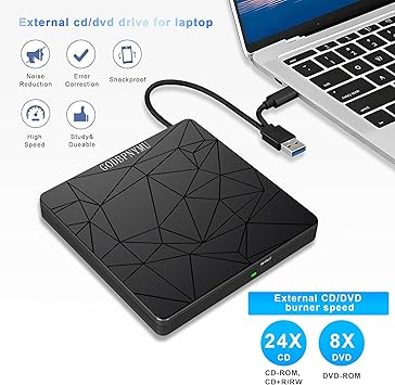 External CD/DVD Drive for Laptop,USB 3.0 CD Burner DVD Player | Portable CD DVD Disc Copier for Laptops and PC Plug & play Compatible with Windows 7/8/10/11, Linux, and Mac OS