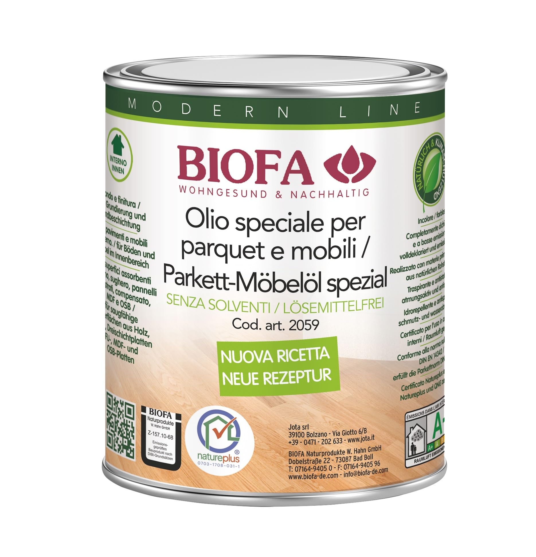 Biofa 2059 - Olio speciale per parquet, senza solventi, protezione e cura per pavimenti in parquet, sughero e legno (1 litro)