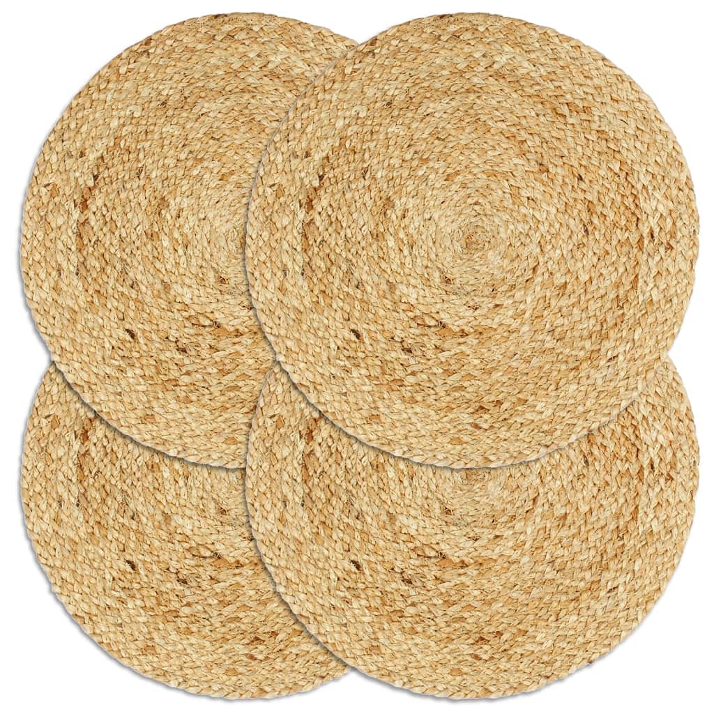 Mangloder Juego de 4 manteles individuales de yute natural, 38 cm, redondos, salvamanteles, manteles individuales, lavables, antideslizantes, resistentes al calor, fáciles de limpiar, para mesa de