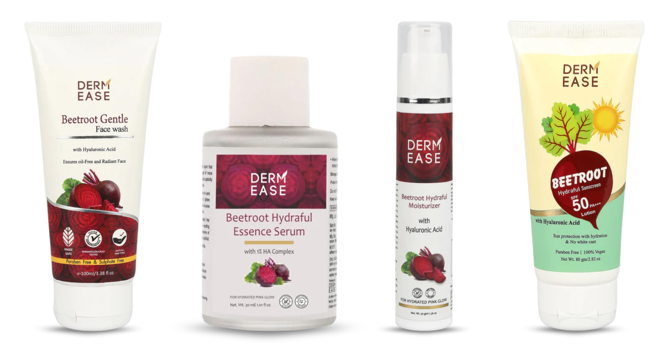 Beauty Skin Gift pack Beetroot Gentle Face Wash, Beetroot Hydraful Essence Serum, Beetroot Hydraful Moisturizer & Beetroot Hydraful Sunscreen SPF 50 PA+++ | Suitable Gift Kit For All Occasions & All Skin Types | Face Wash | Face Serum | Moisturizer | Sunscreen | Best Skin Care Product | 100% Vegan | Paraben Free-image-2