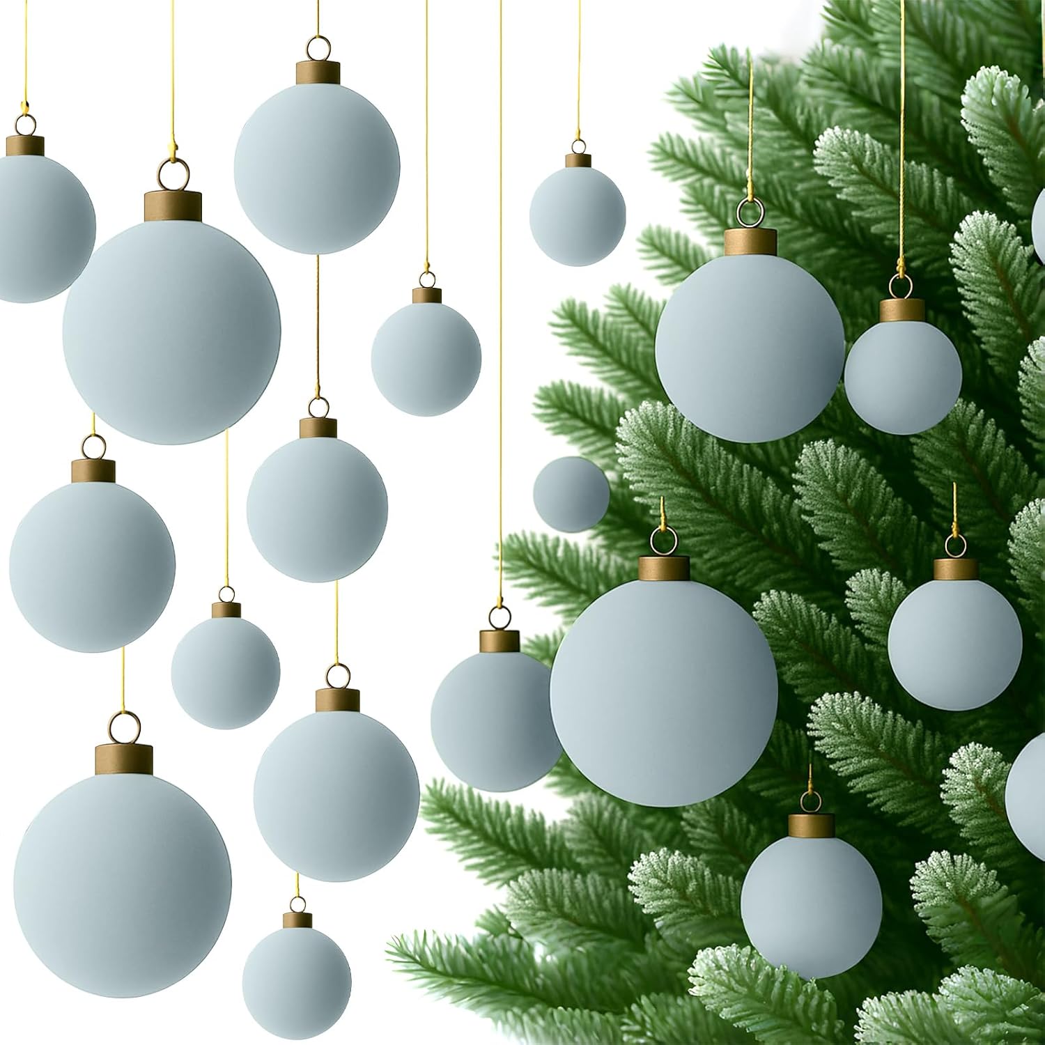 36 Pcs Gray Blue Velvet Christmas Balls Bulk - 2.36", 2.76", 3.15" Flocked Christmas Tree Ball Ornaments Hanging Decoration for Xmas Tree, Wreath, Home or Party Decorations