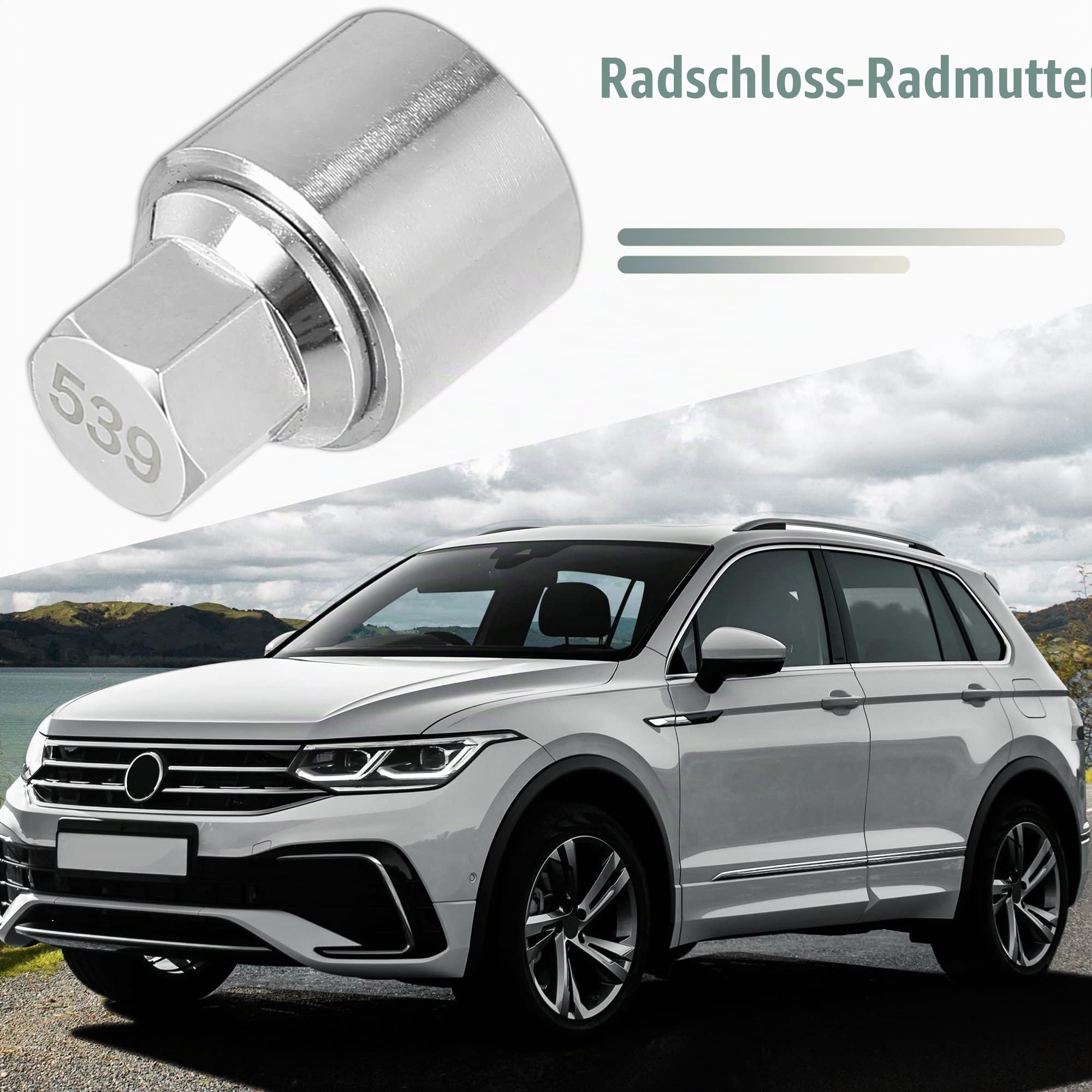 X AUTOHAUX Radmutter Entfernung Steckschlüssel Für Volkswagen Touareg 1x | Silber, Metall, Abmessung 4.1x2.9cm, Innendurchmesser 2.4cm, Für VW Scirocco, Magotan, Tiguan
