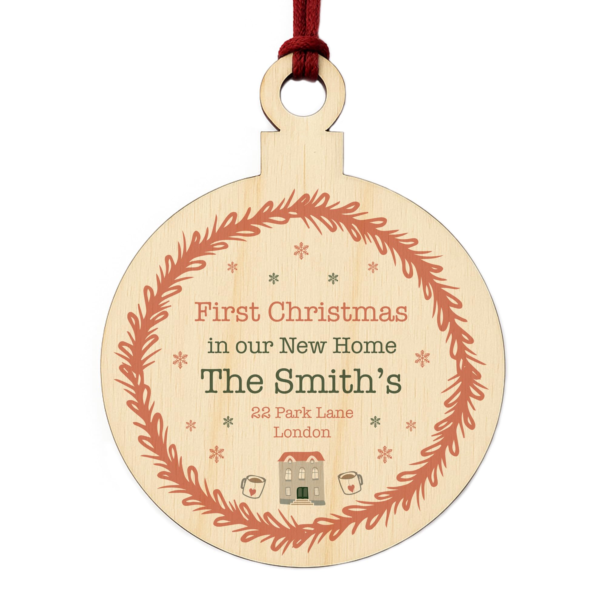 First Christmas New Home Gift Wooden Bauble For Christmas Tree Couple Gift