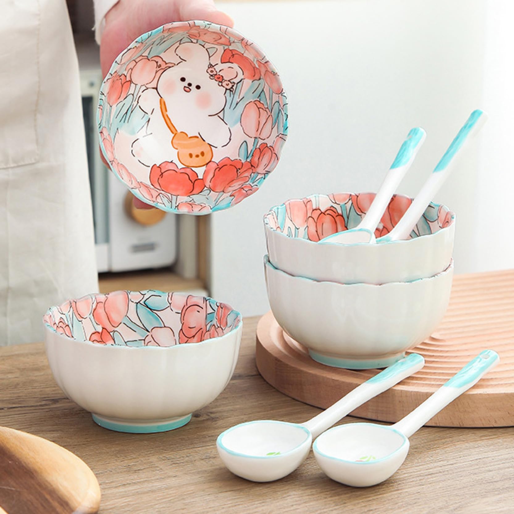 Amazon.co.jp: 兎柄 食器セット ピンク花柄 可愛い お皿 お碗 2 Amazon.co.jp: 兎柄 食器セット ピンク花柄 可愛い お皿 お碗 2