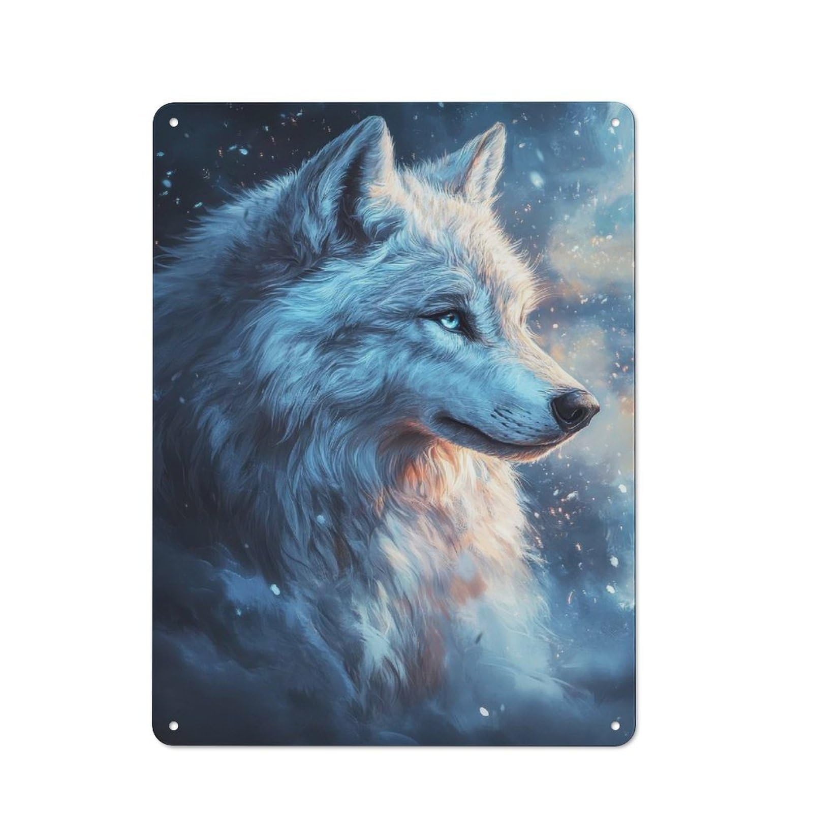 Junmoney Style-9 White Wolf Portrait Vintage Metal Wall Decor 40X30cm, Vintage Metal Sign For Cafe, Bistro, Bakery Or Restaurant