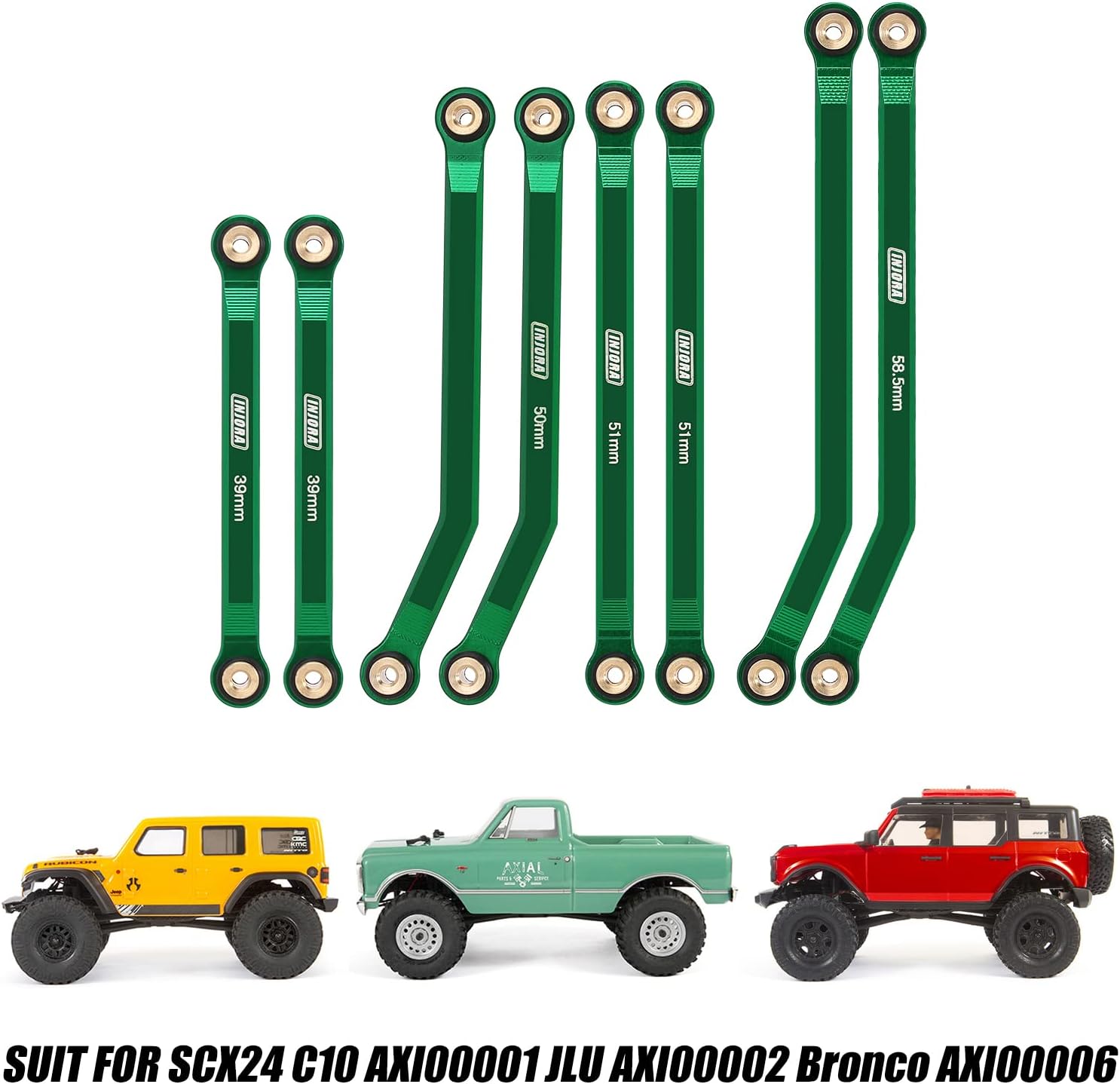 INJORA High Clearance Front 4 Links Set for SCX24 JLU AXI00002 Chevrolet C10 AXI00001 Axial 1/24 RC Crawler Car, 8PCS (Green)