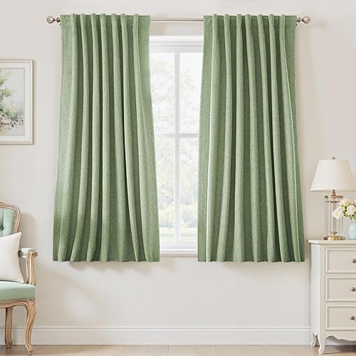 Miniatura 81 de UHITECH Cortinas Opacas de Lino Natural para Sala de Estar/Dormitorio Ventana Pequeña 54 Pulgadas de Largo Juego de 2 Paneles Cortina Opaca Pestaña