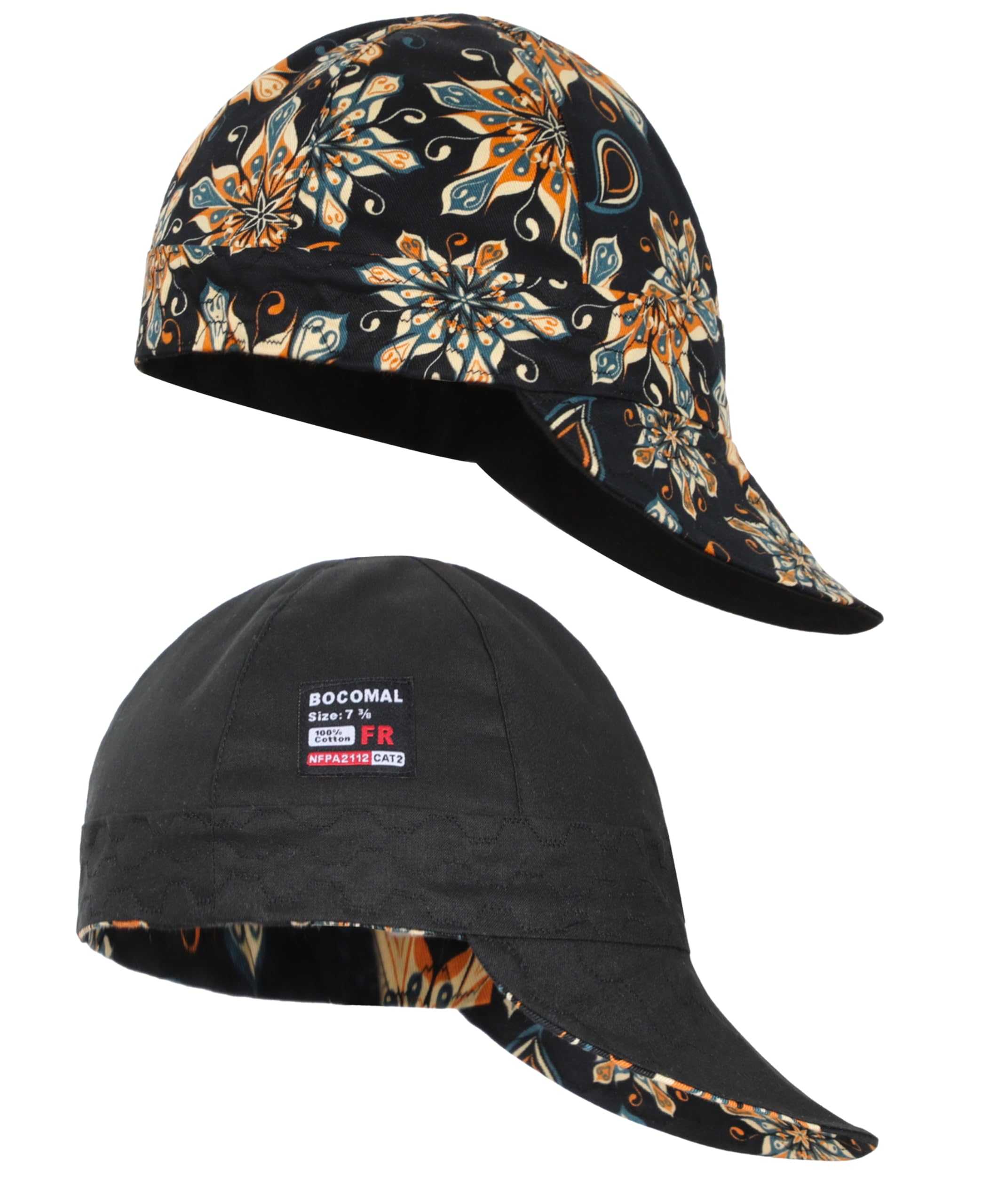 BOCOMAL Welding Cap FR CAT2 Midweight Printed 6 Pannel Welder Caps-2 Pack