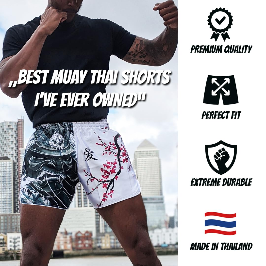 Generic Authentic Muay Thai Boxing Shorts Thaiboxing Kickboxing MMA Training Trunks Men Women Made in Thailand Cherry Blossom (M), Medium