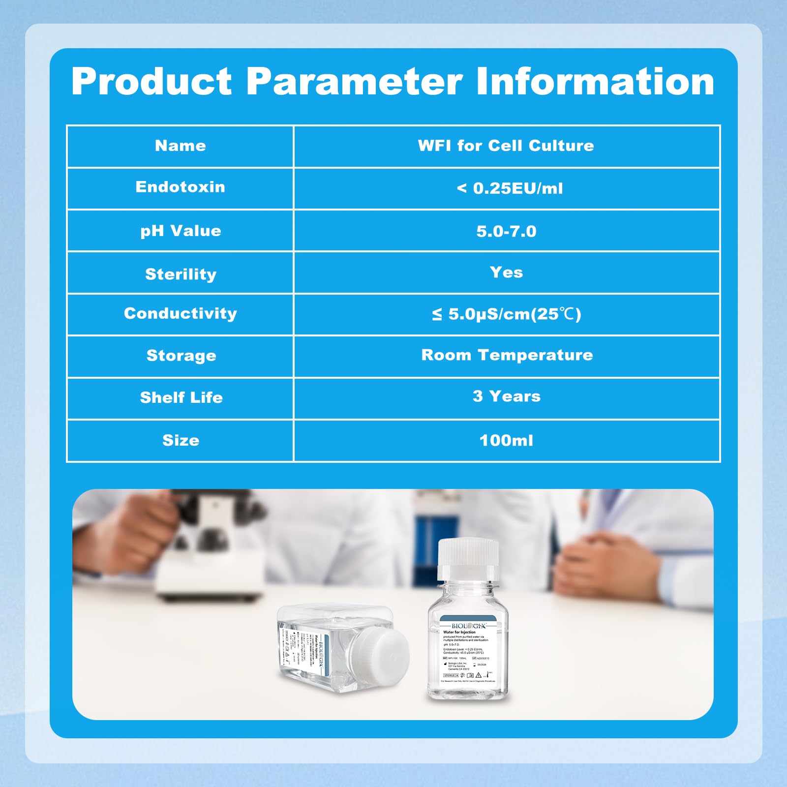 10 piezas 500 ml de agua de laboratorio WFI, agua de cultivo celular para laboratorio, agua destilada para fines bioquímicos, esterilización, pH 5.0-7.0, conductividad ≤ 5.0 μS/Cm (25 ℃) (20 unidades