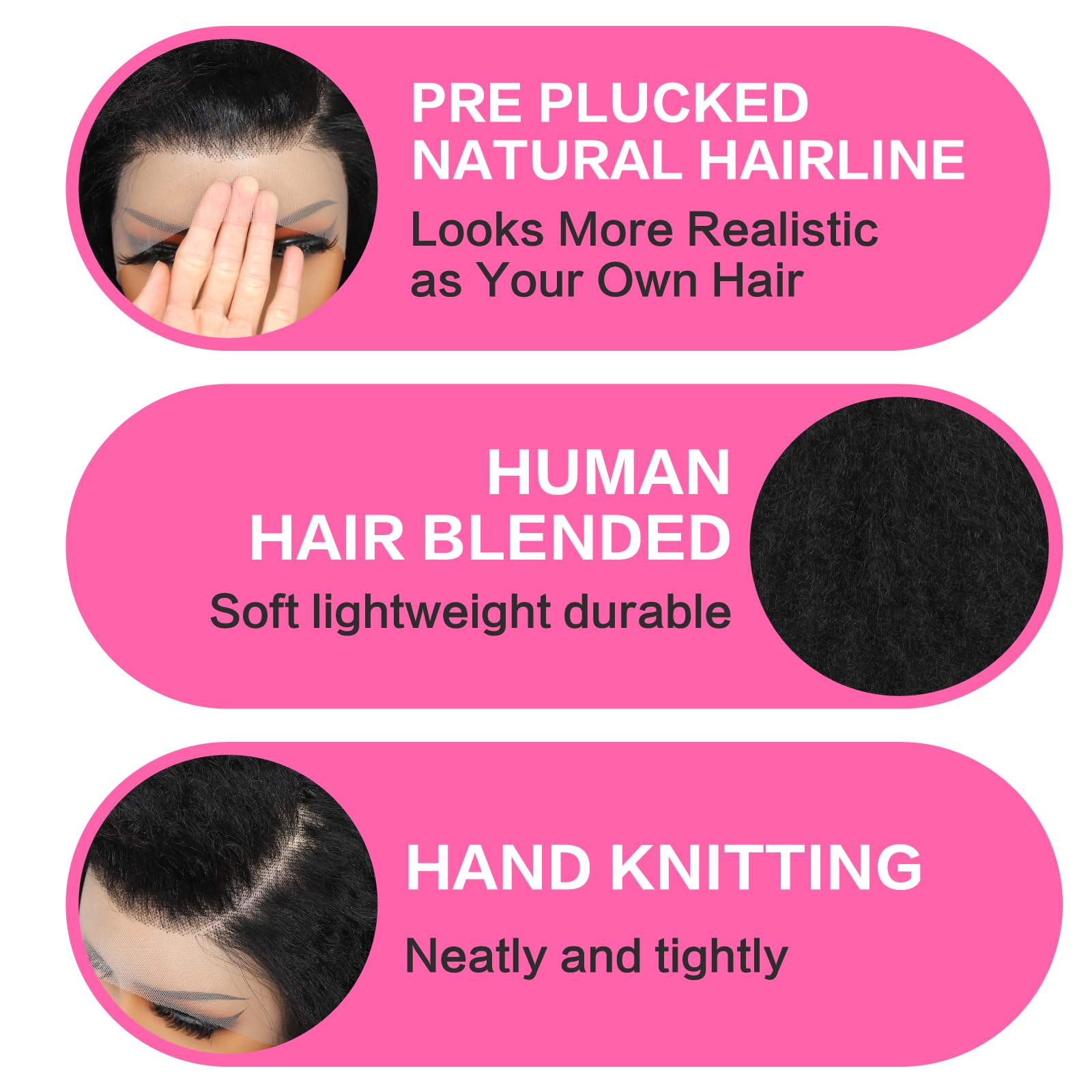 Yacurcur Afro Kinky Curly Wig 13x4 Lace Front Wigs 180% Density Human Hair Blended Kinky Curly Lace Frontal Wigs for Black Women Natural Black 18 Inch - Image 4